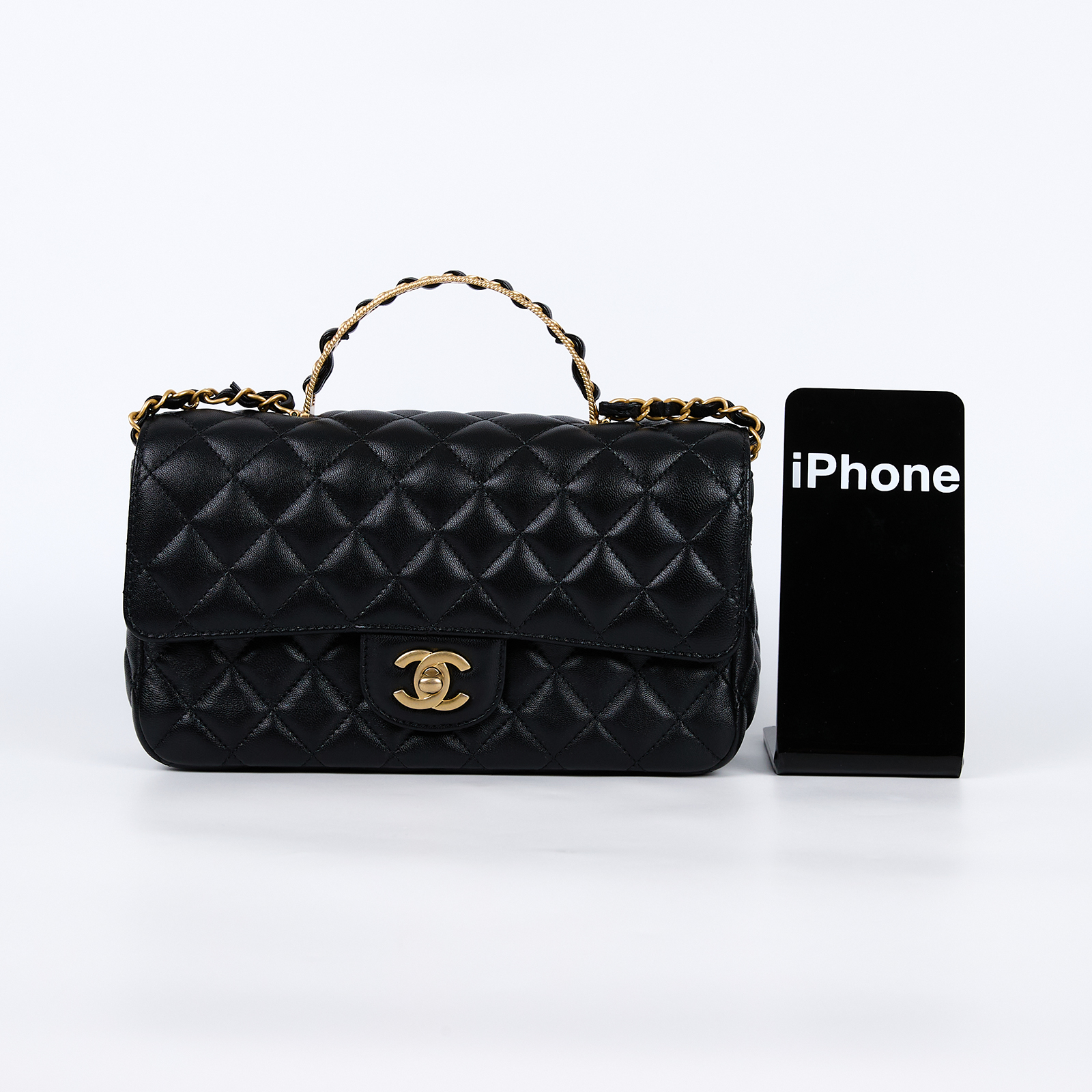 香奈兒 CHANEL COCO HANDLE 菱格紋 手提包 肩背包 斜掛包 AS4408 B14245 晶片款 黑金羊COCO HANDLE20 原廠盒子/防塵袋/購買證明