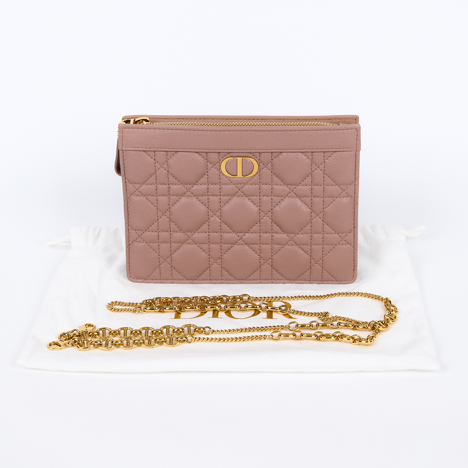 迪奧 CHRISTIAN DIOR Caro Pouch With Chain 拉鍊 鏈帶包 S5106UWHC  防塵袋/背帶