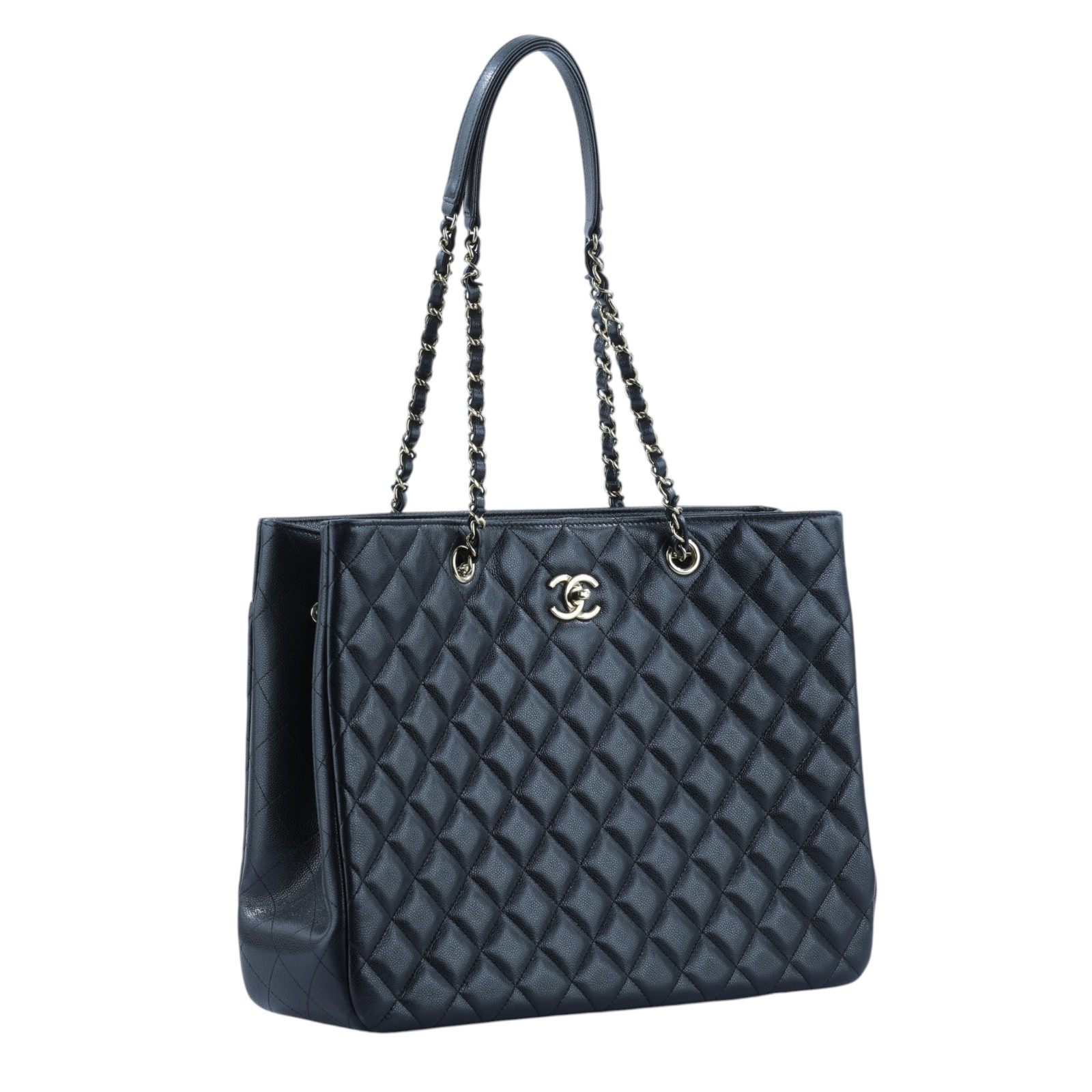 香奈兒 CHANEL CC logo 肩背 托特包 A91046 晶片款 黑荔枝淡金扣 TOTE 原廠盒子/防塵袋