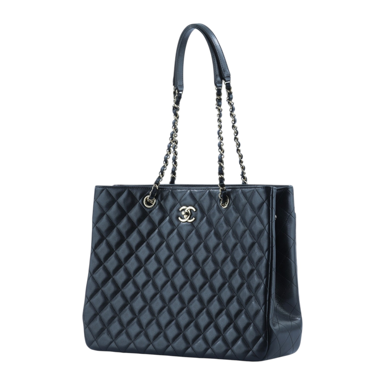香奈兒 CHANEL CC logo 肩背 托特包 A91046 晶片款 黑荔枝淡金扣 TOTE 原廠盒子/防塵袋