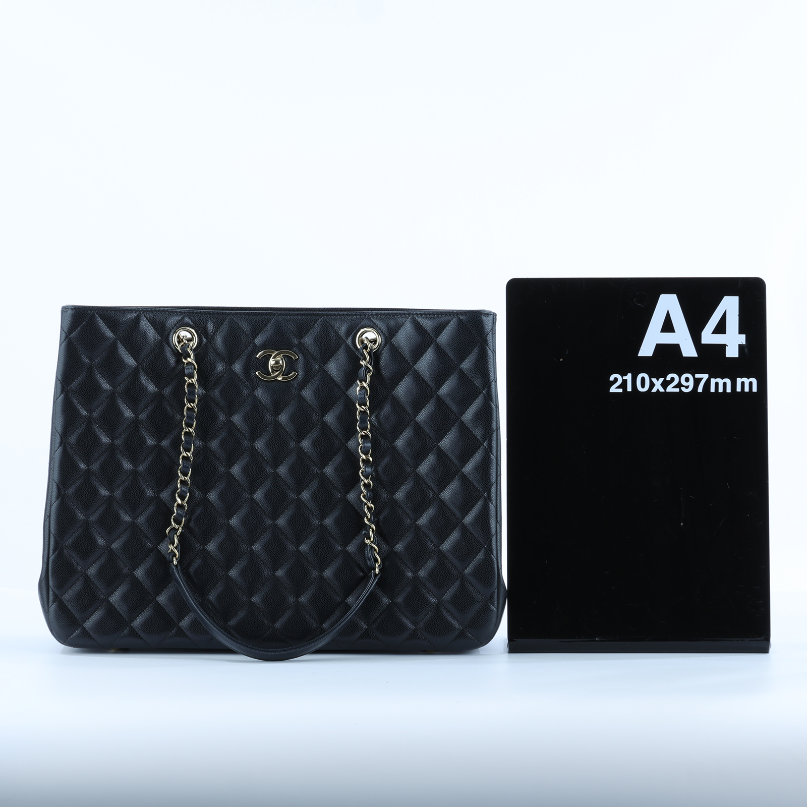 香奈兒 CHANEL CC logo 肩背 托特包 A91046 晶片款 黑荔枝淡金扣 TOTE 原廠盒子/防塵袋