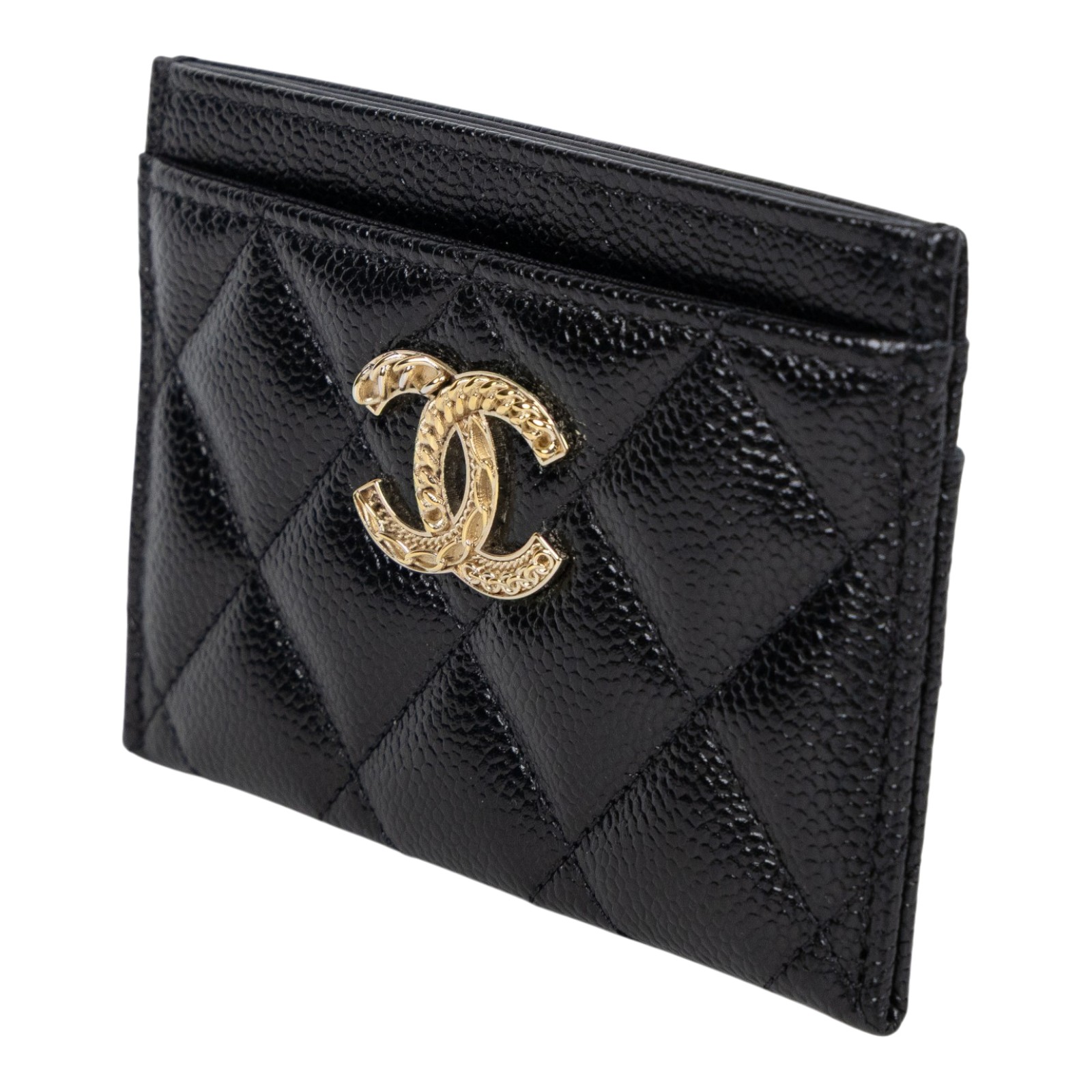 香奈兒 CHANEL CC LOGO 經典卡片夾 AP0213 晶片款 黑金荔枝雕花雙卡夾 原廠盒子/防塵袋