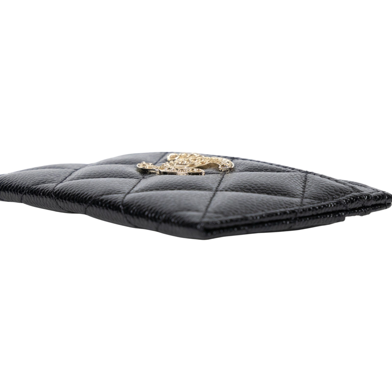 香奈兒 CHANEL CC LOGO 經典卡片夾 AP0213 晶片款 黑金荔枝雕花雙卡夾 原廠盒子/防塵袋