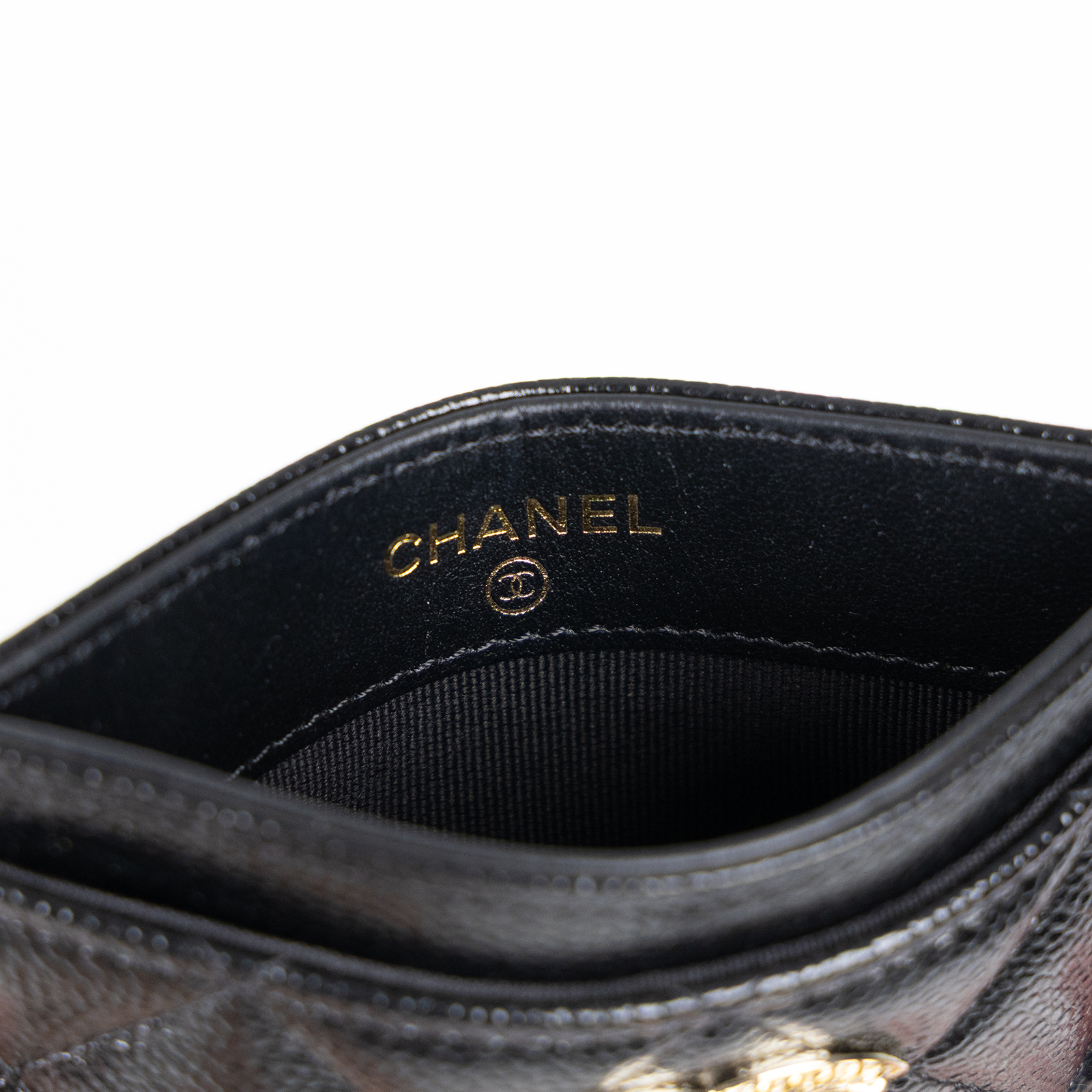 香奈兒 CHANEL CC LOGO 經典卡片夾 AP0213 晶片款 黑金荔枝雕花雙卡夾 原廠盒子/防塵袋