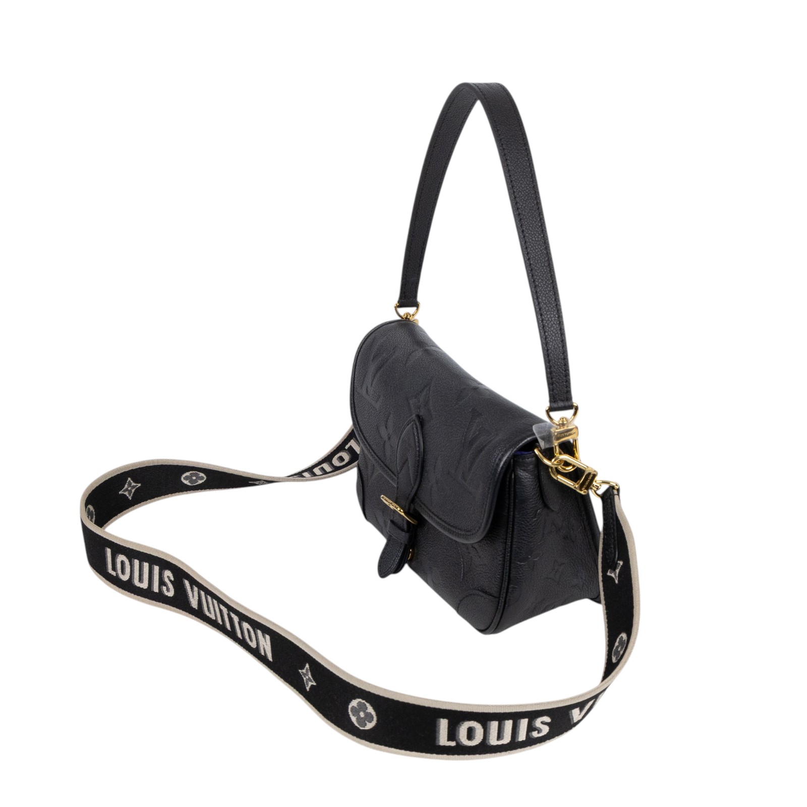 路易威登 LOUIS VUITTON Diane 腋下包法棍 單肩背包 黑色 M46386 晶片款 黑壓紋Diane金釦側背包 原廠盒子/防塵袋/背帶2