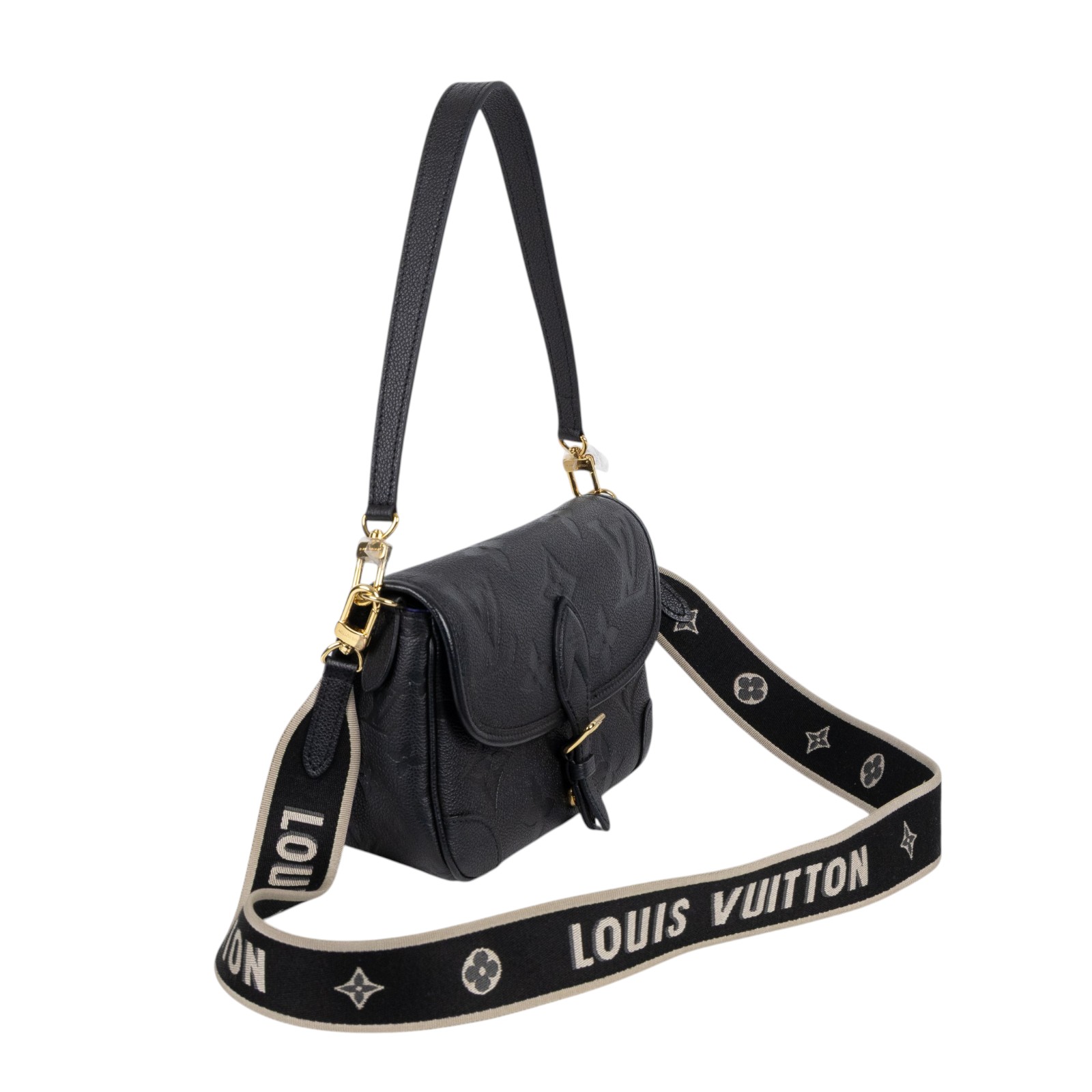 路易威登 LOUIS VUITTON Diane 腋下包法棍 單肩背包 黑色 M46386 晶片款 黑壓紋Diane金釦側背包 原廠盒子/防塵袋/背帶2