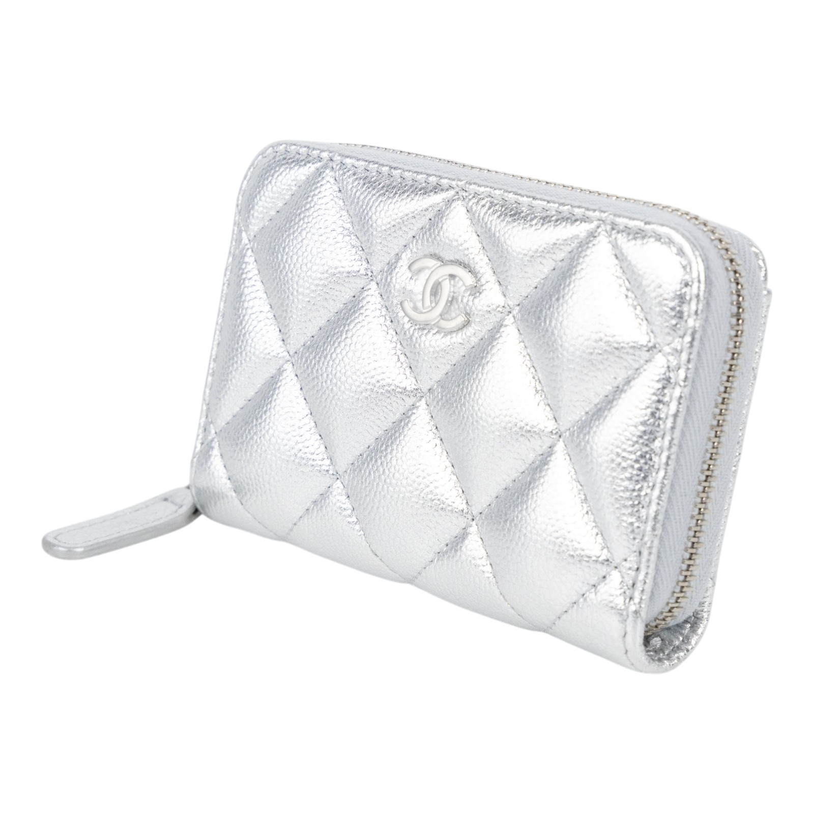 香奈兒 CHANEL 經典 拉鏈 零錢包 錢包 卡夾 AP0216 晶片款 銀荔枝拉鍊卡包 原廠盒子/防塵袋