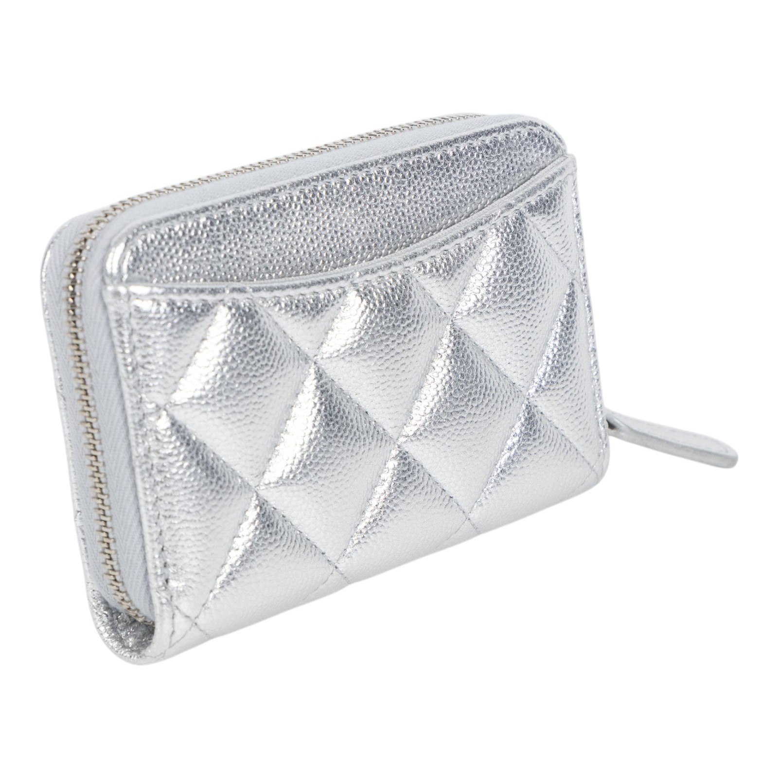 香奈兒 CHANEL 經典 拉鏈 零錢包 錢包 卡夾 AP0216 晶片款 銀荔枝拉鍊卡包 原廠盒子/防塵袋