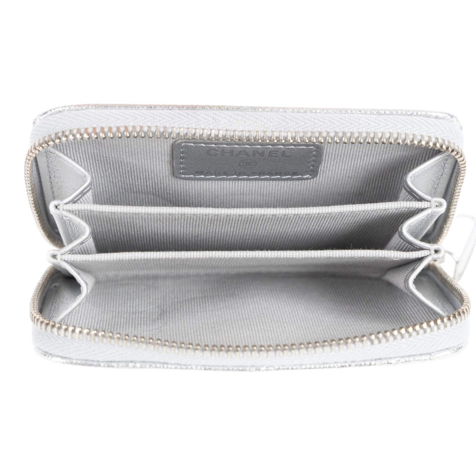 香奈兒 CHANEL 經典 拉鏈 零錢包 錢包 卡夾 AP0216 晶片款 銀荔枝拉鍊卡包 原廠盒子/防塵袋
