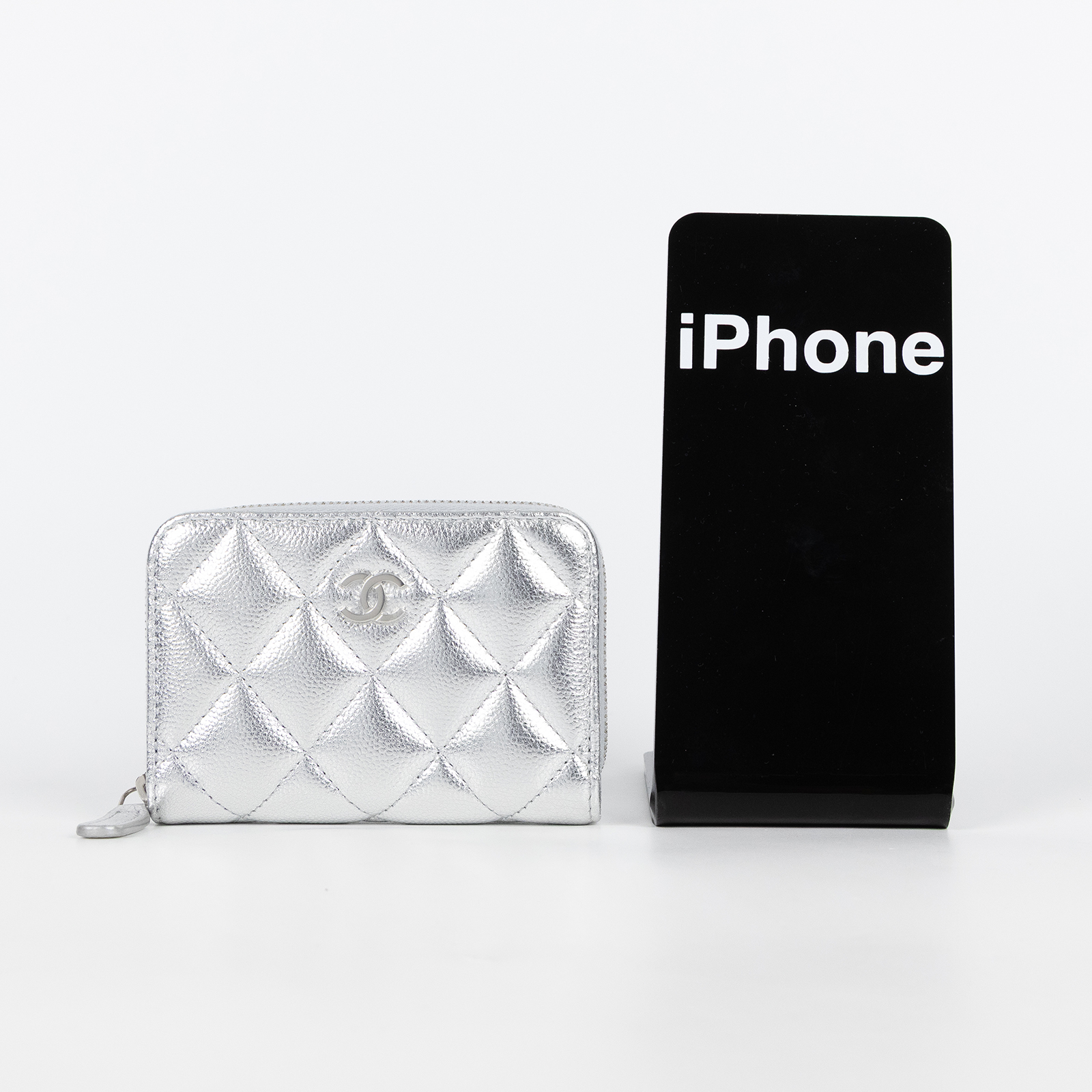 香奈兒 CHANEL 經典 拉鏈 零錢包 錢包 卡夾 AP0216 晶片款 銀荔枝拉鍊卡包 原廠盒子/防塵袋