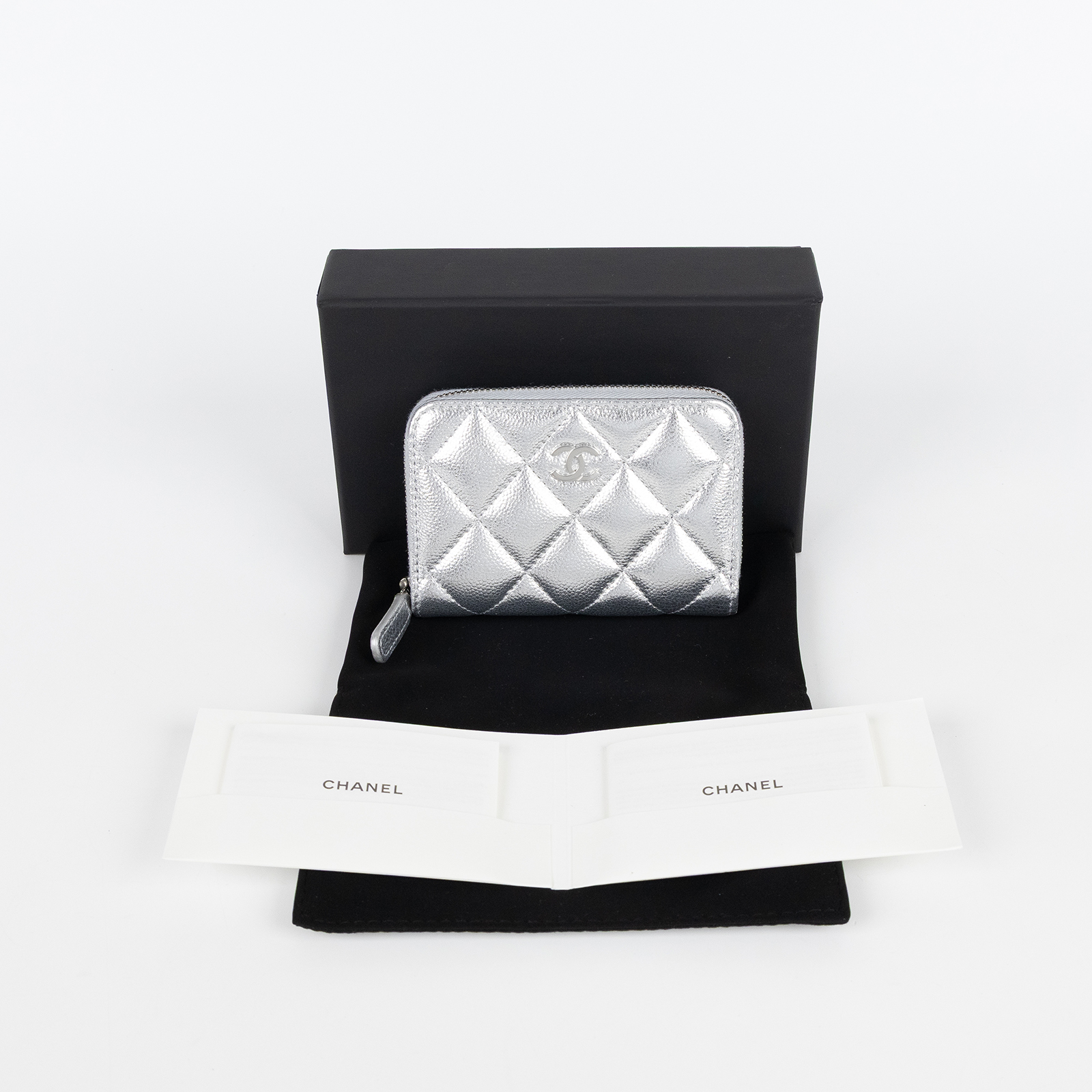 香奈兒 CHANEL 經典 拉鏈 零錢包 錢包 卡夾 AP0216 晶片款 銀荔枝拉鍊卡包 原廠盒子/防塵袋