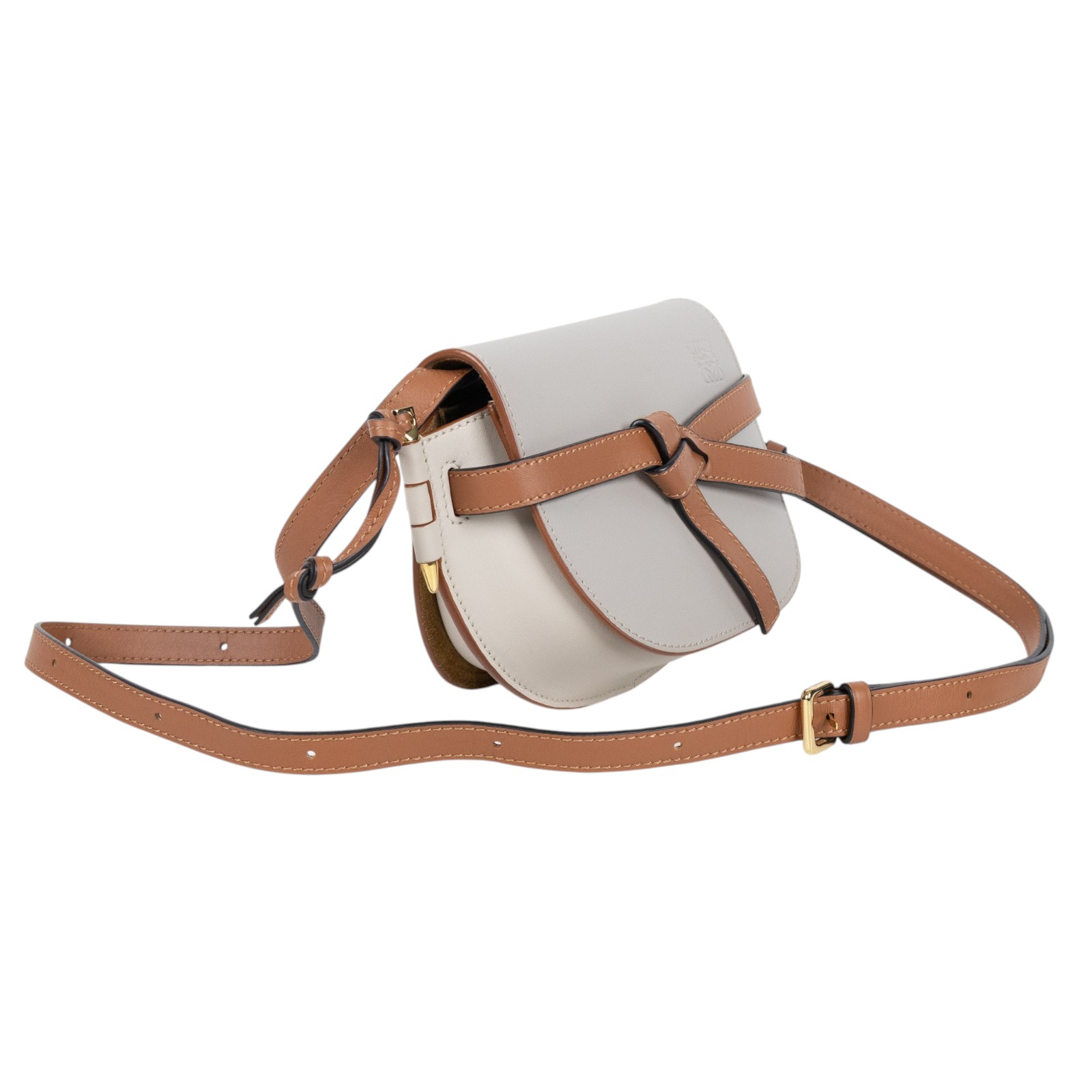 羅意威 LOEWE Mini Gate Dual bag 迷你 小牛皮 肩背包 A650N46X12 淺灰拚焦糖GATE MINI 原廠盒子/防塵袋