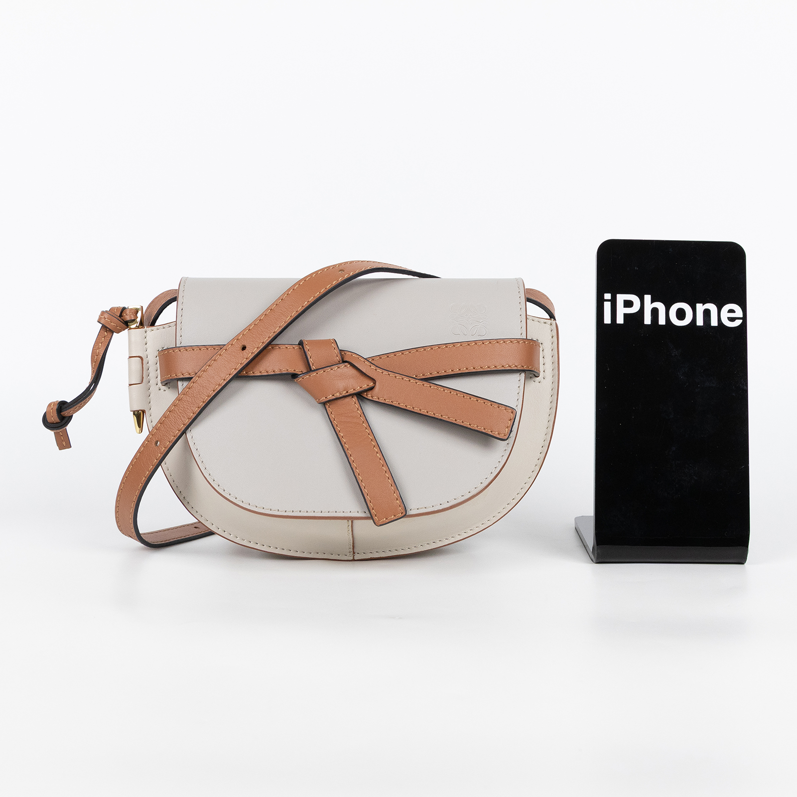 羅意威 LOEWE Mini Gate Dual bag 迷你 小牛皮 肩背包 A650N46X12 淺灰拚焦糖GATE MINI 原廠盒子/防塵袋