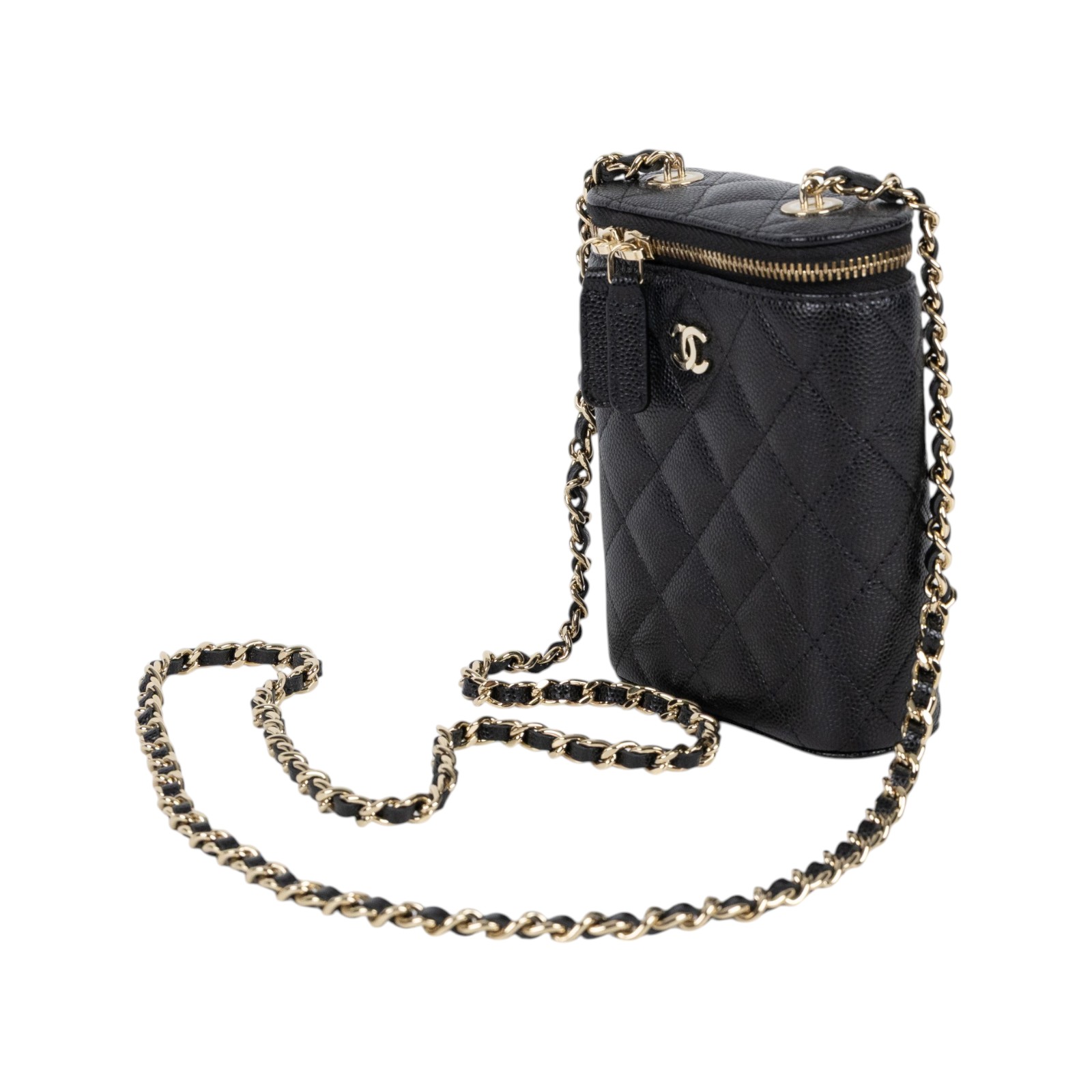 香奈兒 CHANEL 皮穿鍊 化妝盒 迷你包 菸盒包 黑色 AP2195 32開 黑金荔枝鍊條小廢包 保證卡