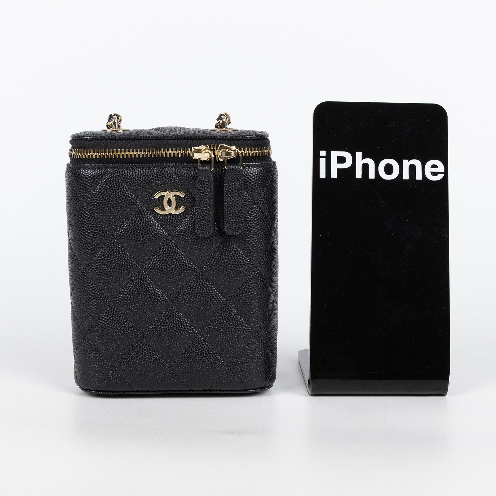 香奈兒 CHANEL 皮穿鍊 化妝盒 迷你包 菸盒包 黑色 AP2195 32開 黑金荔枝鍊條小廢包 保證卡