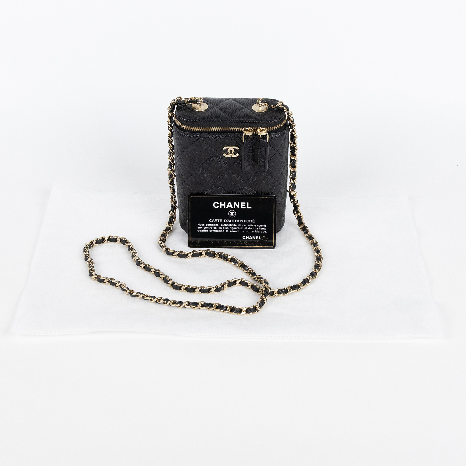 香奈兒 CHANEL 皮穿鍊 化妝盒 迷你包 菸盒包 黑色 AP2195 32開 黑金荔枝鍊條小廢包 保證卡