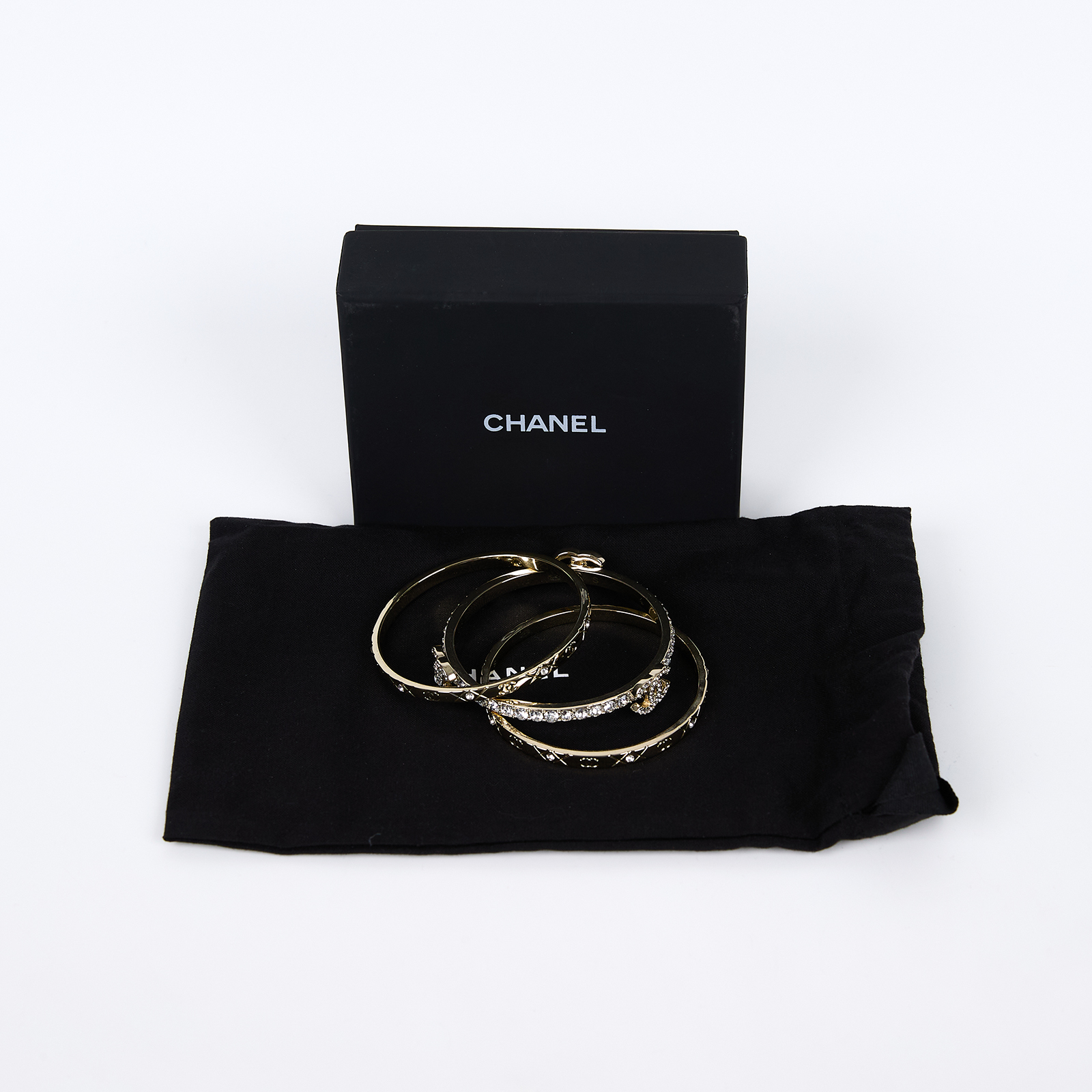 香奈兒 CHANEL CC LOGO 水鑽 手環 手鐲 ABF257_SABF257 /B25P 金色水鑽三合一金屬手鐲 原廠盒子/內膽