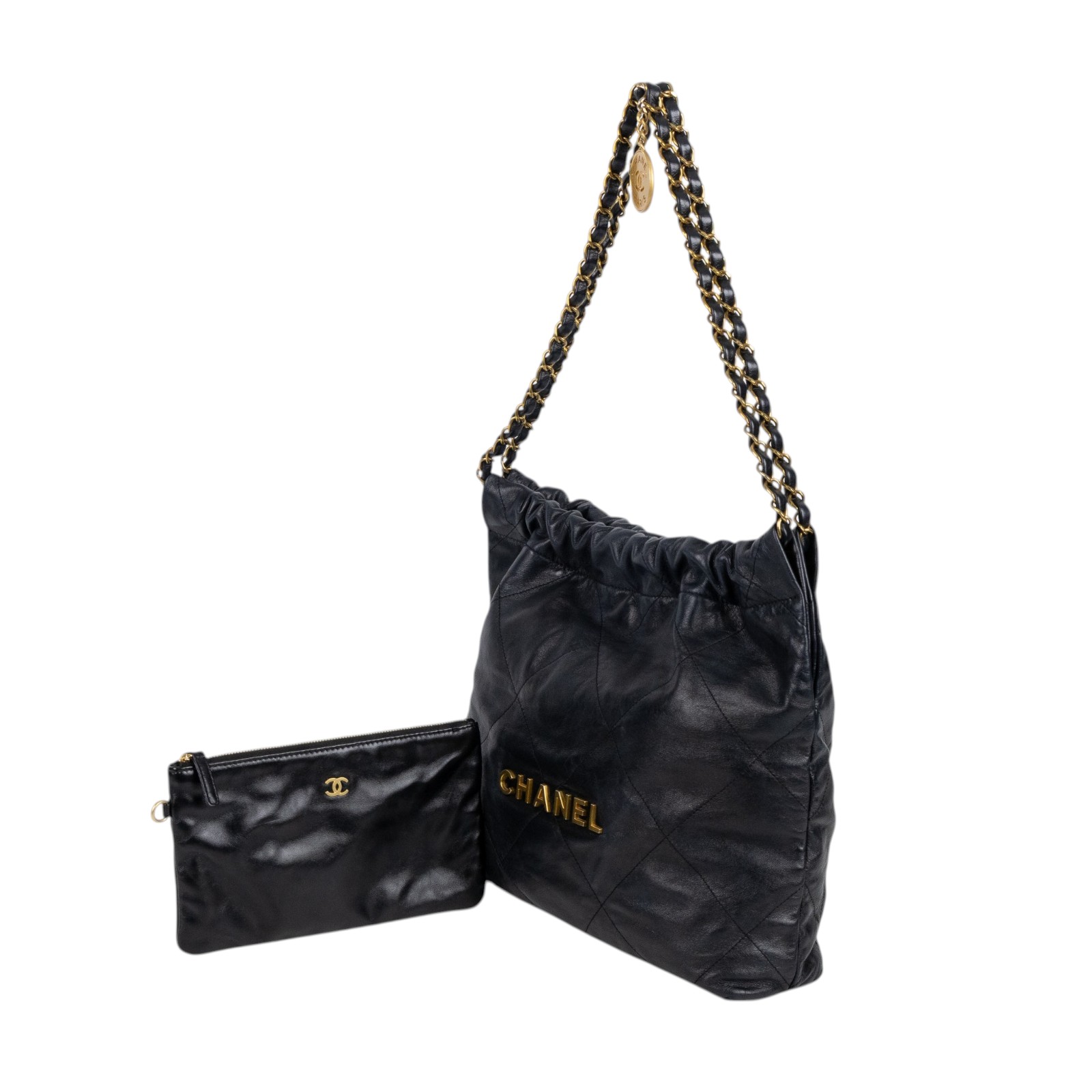 香奈兒 CHANEL 22 小型 束口包 AS3260 晶片款 黑金22包 小號 內袋