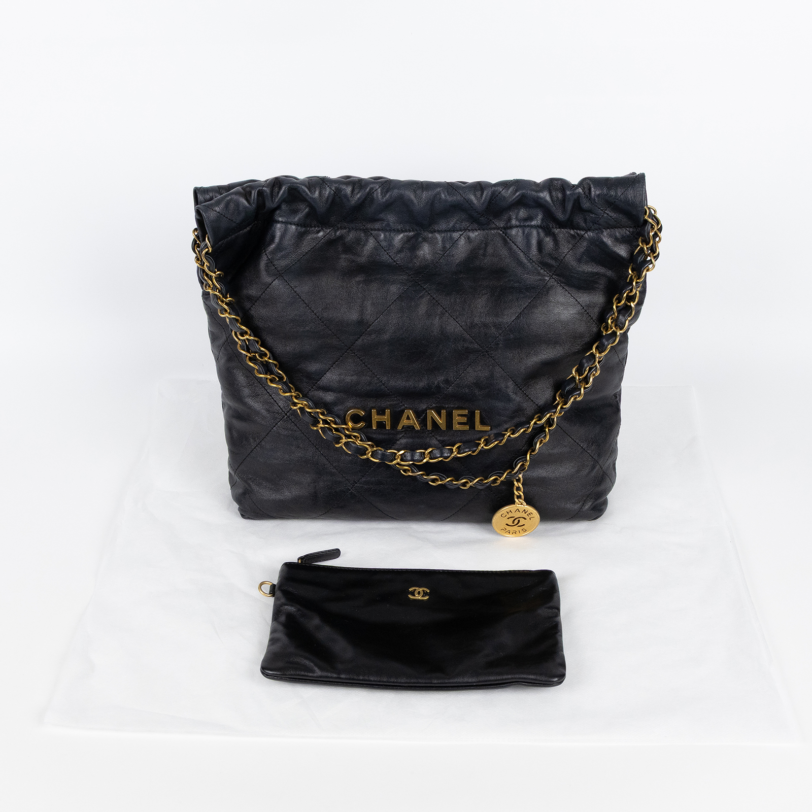 香奈兒 CHANEL 22 小型 束口包 AS3260 晶片款 黑金22包 小號 內袋