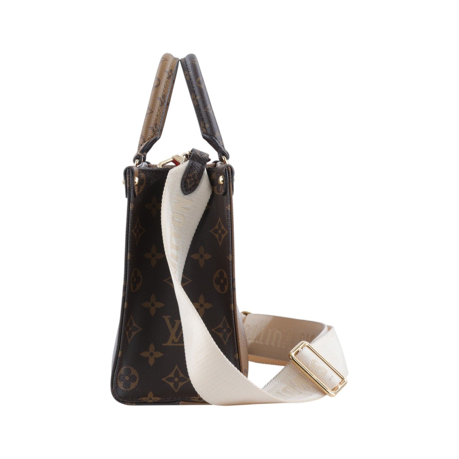 路易威登 LOUIS VUITTON OnTheGo PM 雙色帆布 手提 斜背包 M46373 晶片款  原廠盒子/防塵袋/背帶/內袋