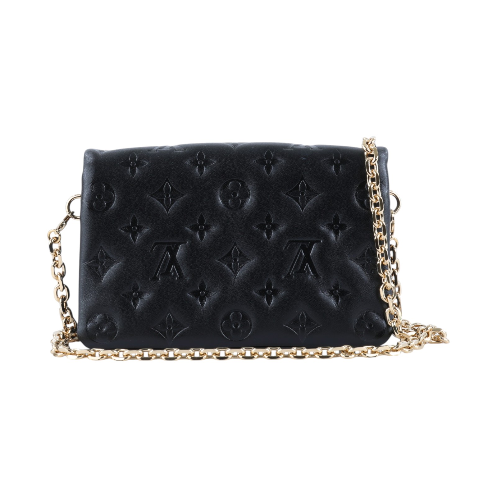 路易威登 LOUIS VUITTON Pochette Coussin 手提 肩背包 壓花 小羊皮 黑色 M82116 晶片款  原廠盒子/防塵袋/金屬背帶/購買證明