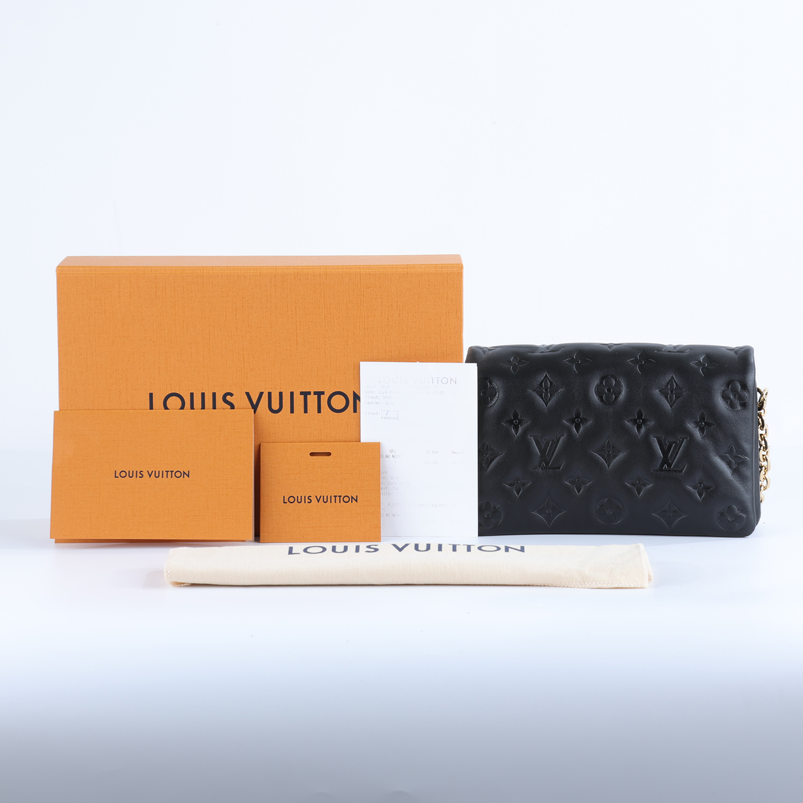 路易威登 LOUIS VUITTON Pochette Coussin 手提 肩背包 壓花 小羊皮 黑色 M82116 晶片款  原廠盒子/防塵袋/金屬背帶/購買證明