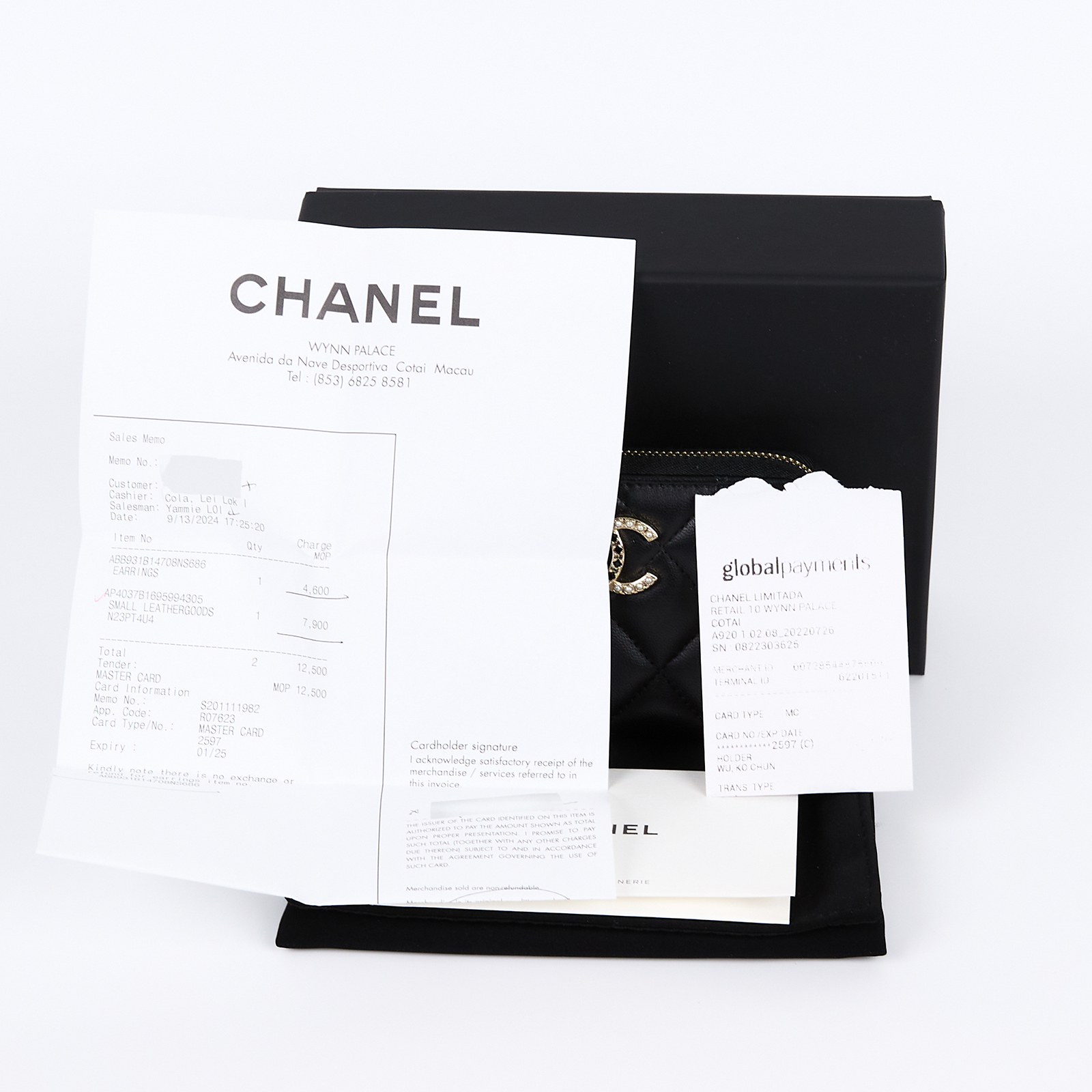 香奈兒 CHANEL CC LOGO 拉鍊皮夾 錢包 AP4037 B16959 晶片款 黑金羊珍珠拚黑鑽拉鍊短夾 原廠盒子/防塵袋/購買證明