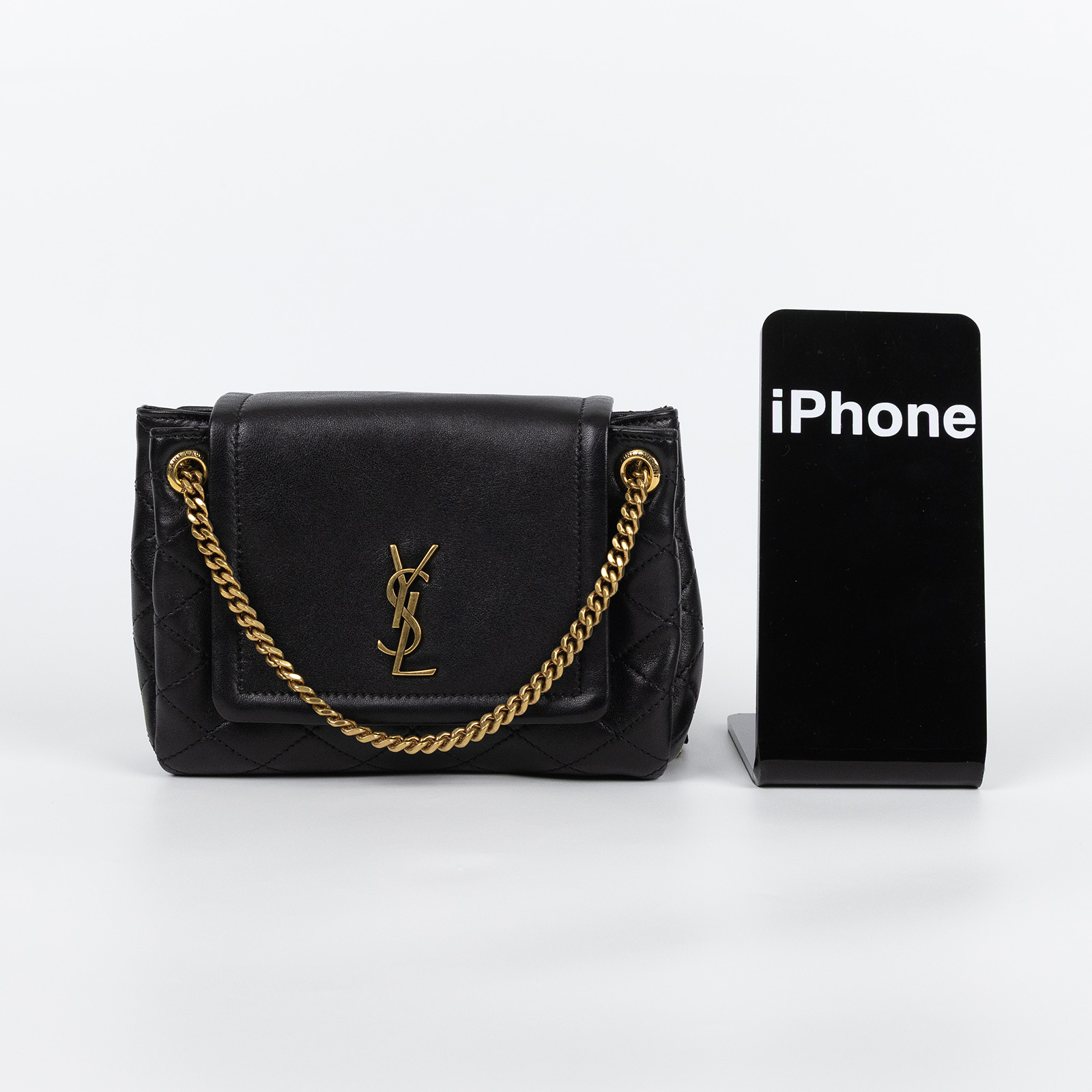 聖羅蘭 YSL SAINT LAURENT Nolia 小羊皮 迷你 手袋 肩背包 金色五金 6727381EL07 黑NOLITA MINI 無附屬品