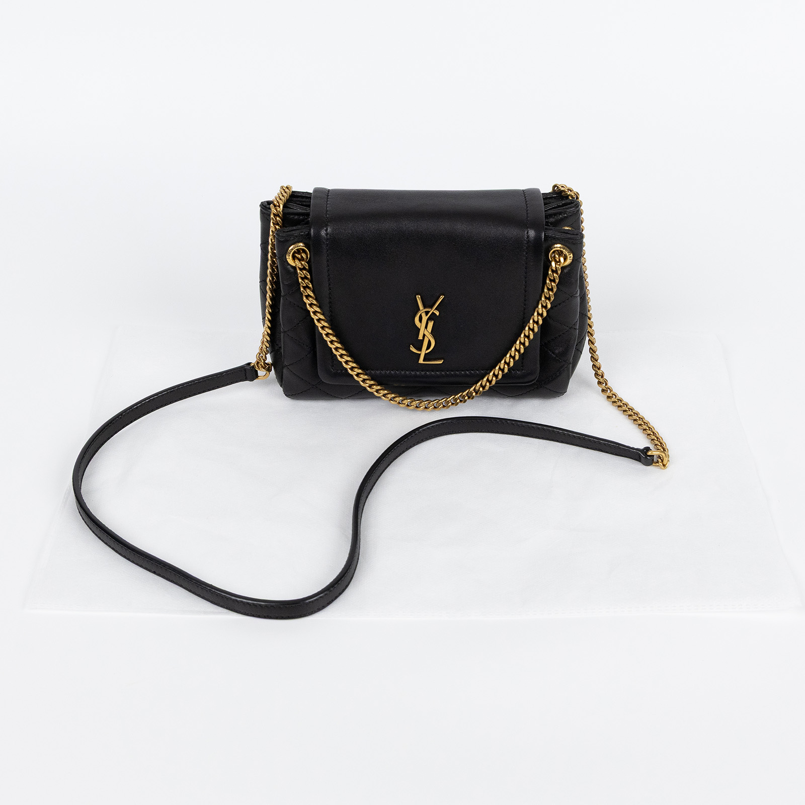 聖羅蘭 YSL SAINT LAURENT Nolia 小羊皮 迷你 手袋 肩背包 金色五金 6727381EL07 黑NOLITA MINI 無附屬品
