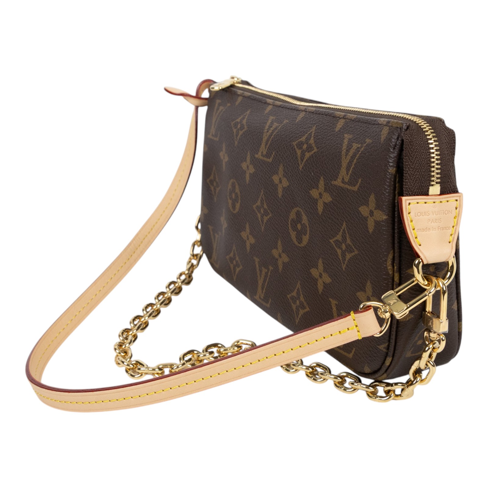 路易威登 LOUIS VUITTON Pochette Accessoires Monogram帆布 鏈帶 肩背 錢包 M82766 晶片款  原廠盒子/防塵袋/背帶2