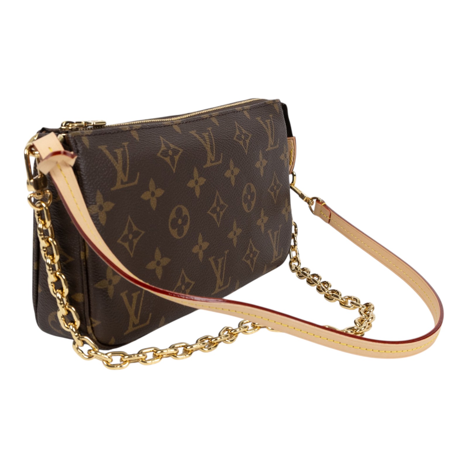 路易威登 LOUIS VUITTON Pochette Accessoires Monogram帆布 鏈帶 肩背 錢包 M82766 晶片款  原廠盒子/防塵袋/背帶2