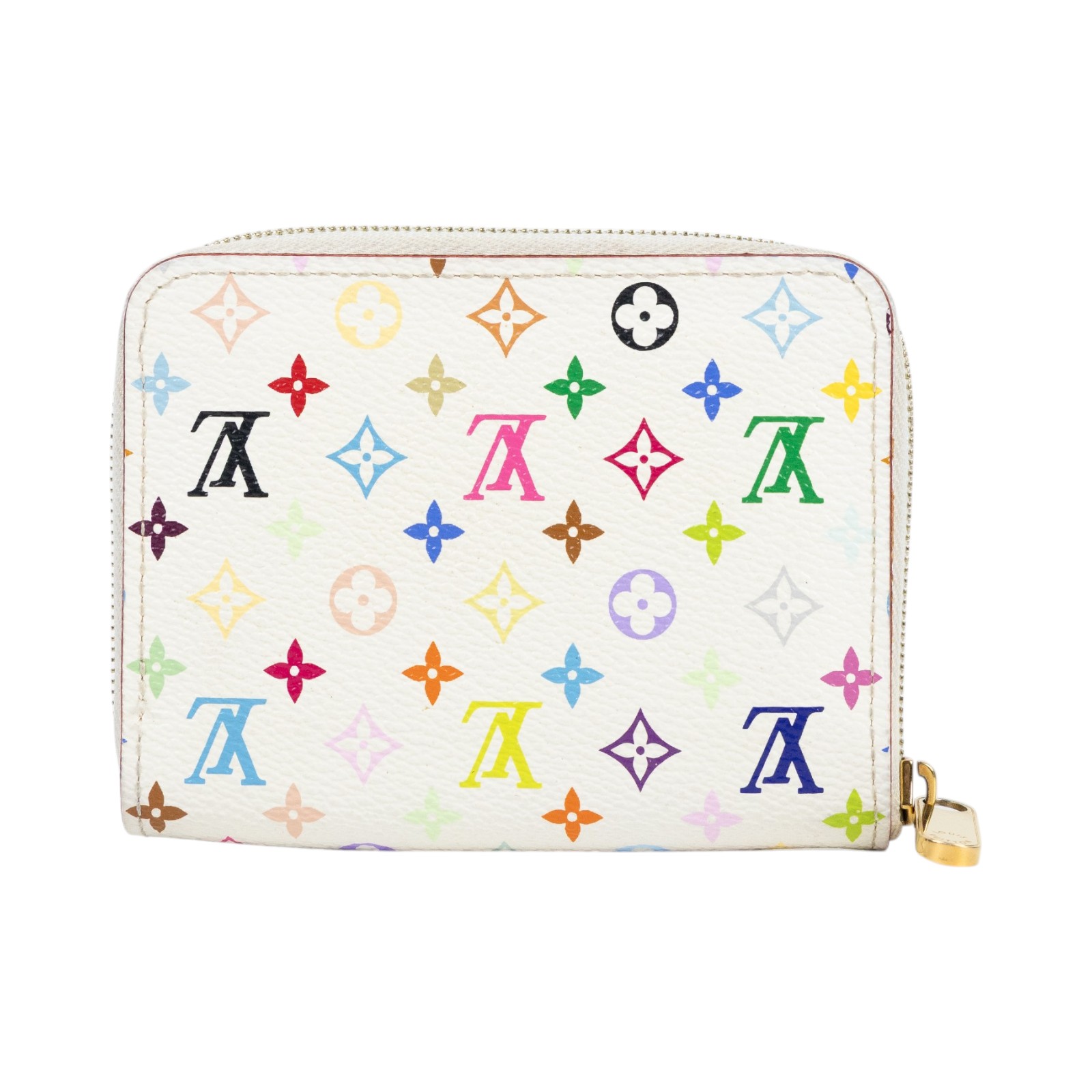 路易威登 LOUIS VUITTON Multicolore Zippy 零錢卡片包 村上隆 白彩 拉鍊 老花 Monogram M93741  原廠盒子/防塵袋