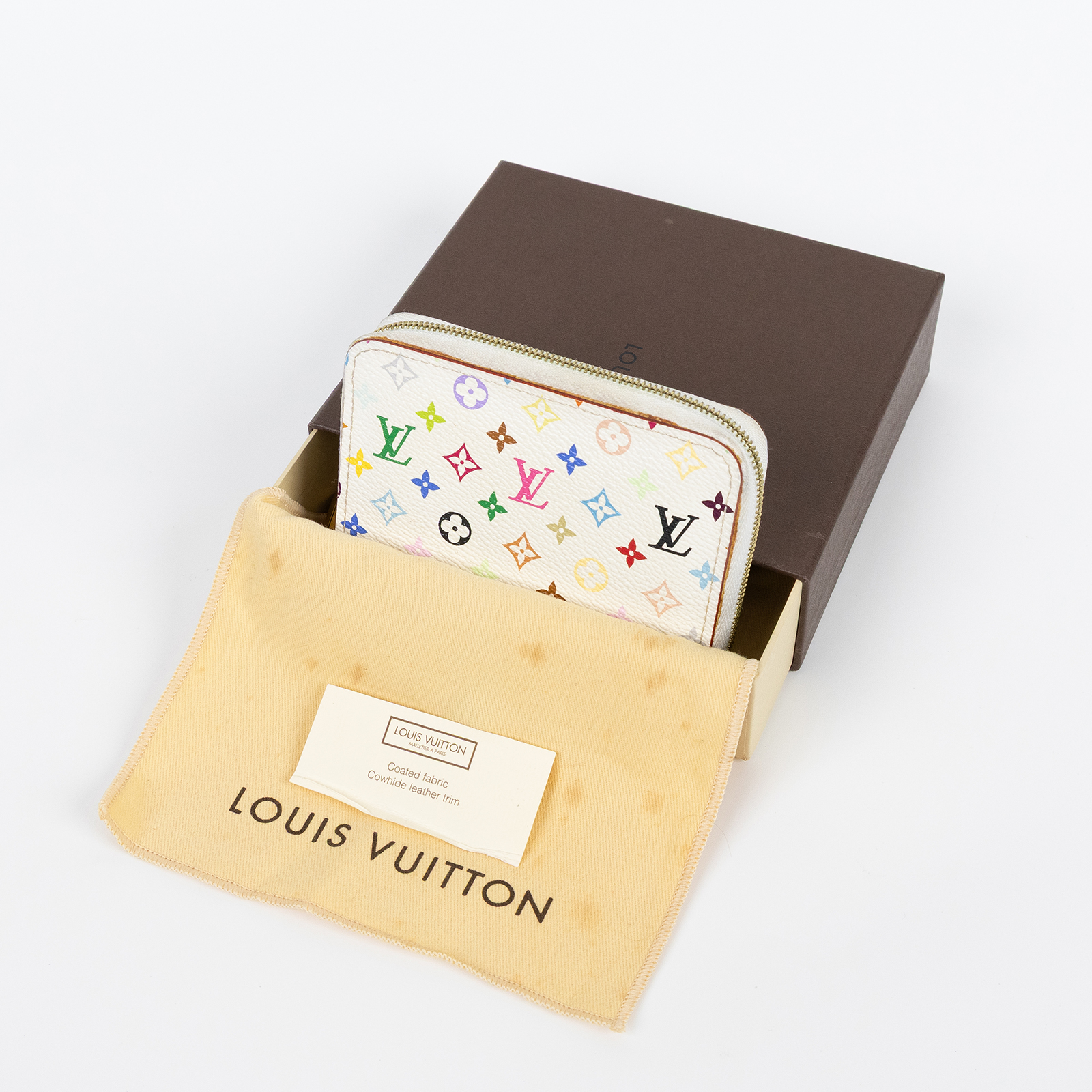 路易威登 LOUIS VUITTON Multicolore Zippy 零錢卡片包 村上隆 白彩 拉鍊 老花 Monogram M93741  原廠盒子/防塵袋