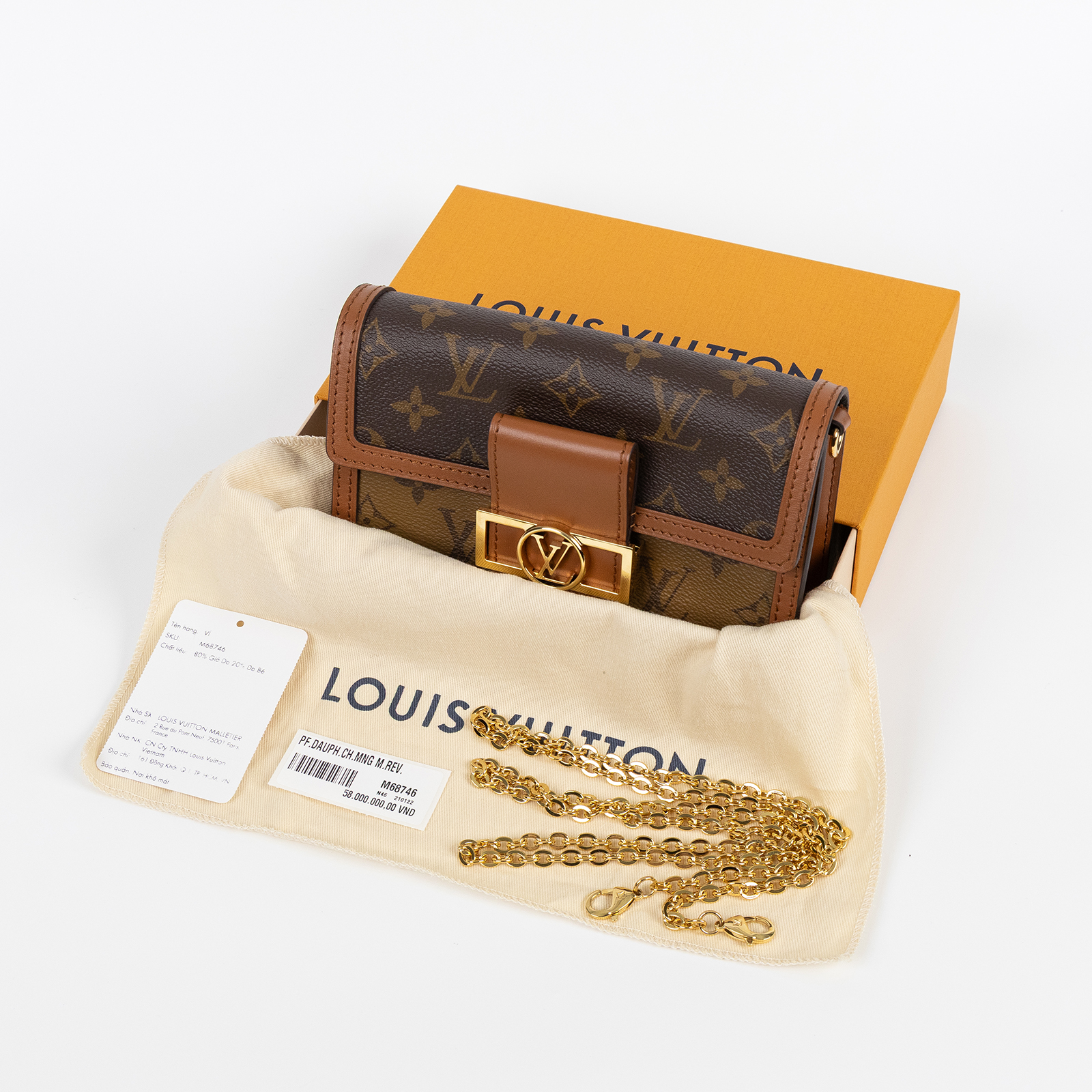路易威登 LOUIS VUITTON Dauphine 鏈帶錢包 M68746 晶片款 原花DAUPHINE WOC 原廠盒子/防塵袋/背帶