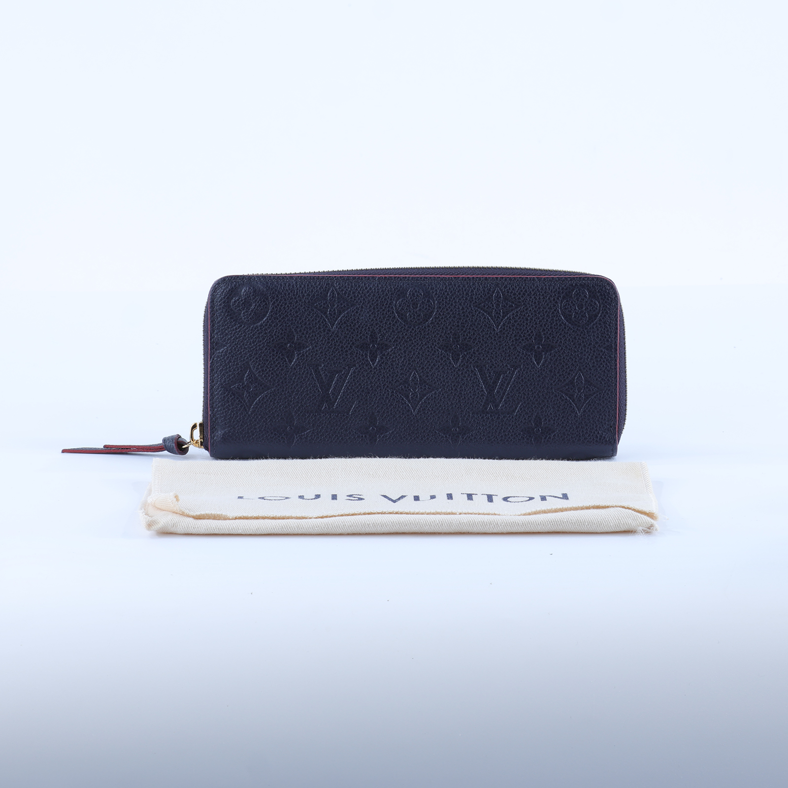 路易威登 LOUIS VUITTON Clémence 錢包 拉鍊 長夾 Empreinte 壓花牛皮 海軍藍 紅色 M69415 晶片款  防塵袋
