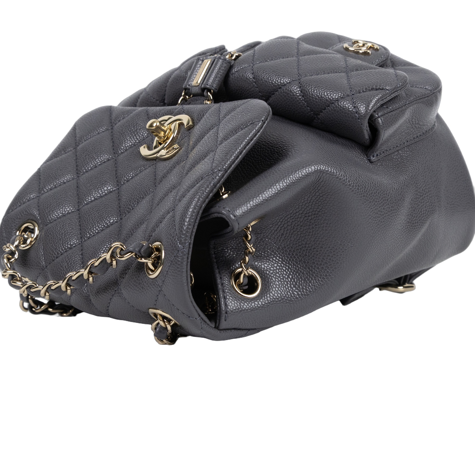 香奈兒 CHANEL Duma 經典 CC Logo 菱格紋 雙肩 後背包 AS3860 晶片款 灰荔枝DUMA 中號 防塵袋