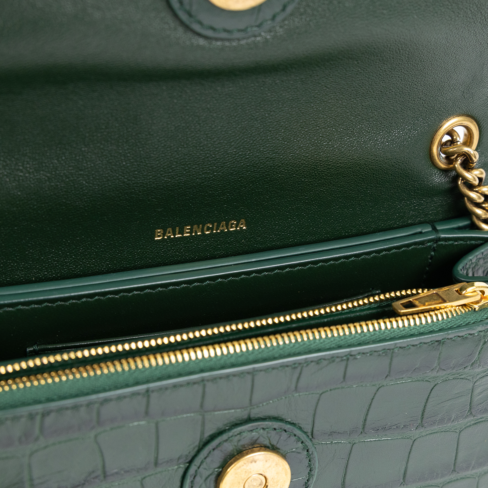 巴黎世家 BALENCIAGA Crush S 肩背包 鱷魚壓紋牛皮 736016210IX 綠鱷魚壓紋Crush Sling鏈帶包 XS 無附屬品