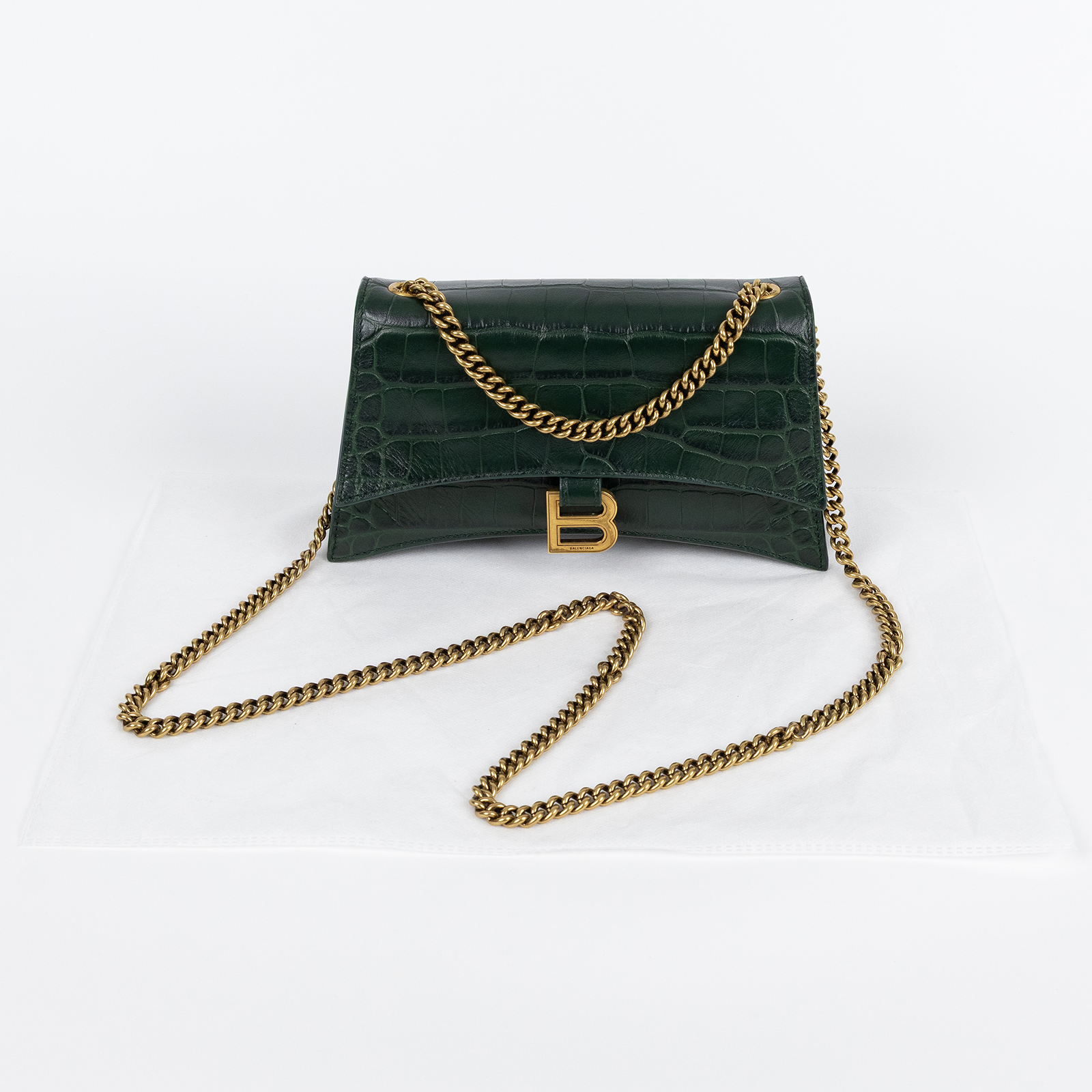 巴黎世家 BALENCIAGA Crush S 肩背包 鱷魚壓紋牛皮 736016210IX 綠鱷魚壓紋Crush Sling鏈帶包 XS 無附屬品