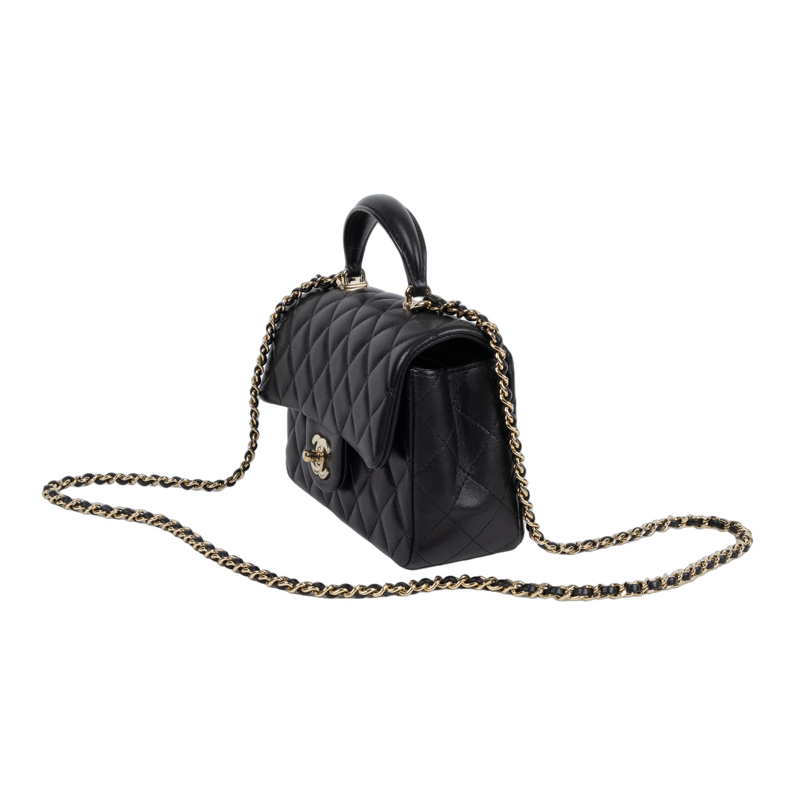 香奈兒 CHANEL Coco 20  Handle 肩背 斜背 迷你 口蓋包 AS2431 晶片款 黑金羊COCO HANDLE 20 原廠盒子/ 防塵袋
