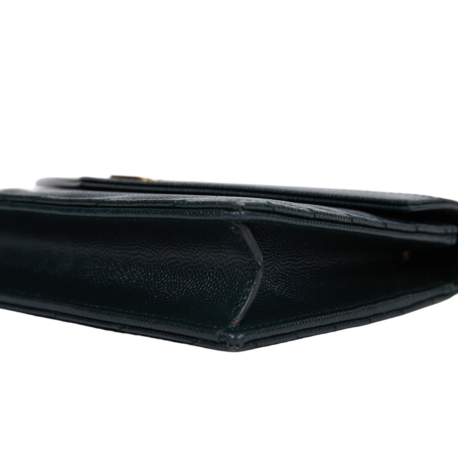 聖羅蘭 YSL SAINT LAURENT 山形紋 鏈袋 信封包 金扣 393953BOW01 綠金魚子醬WOC 原廠盒子/防塵袋/背帶