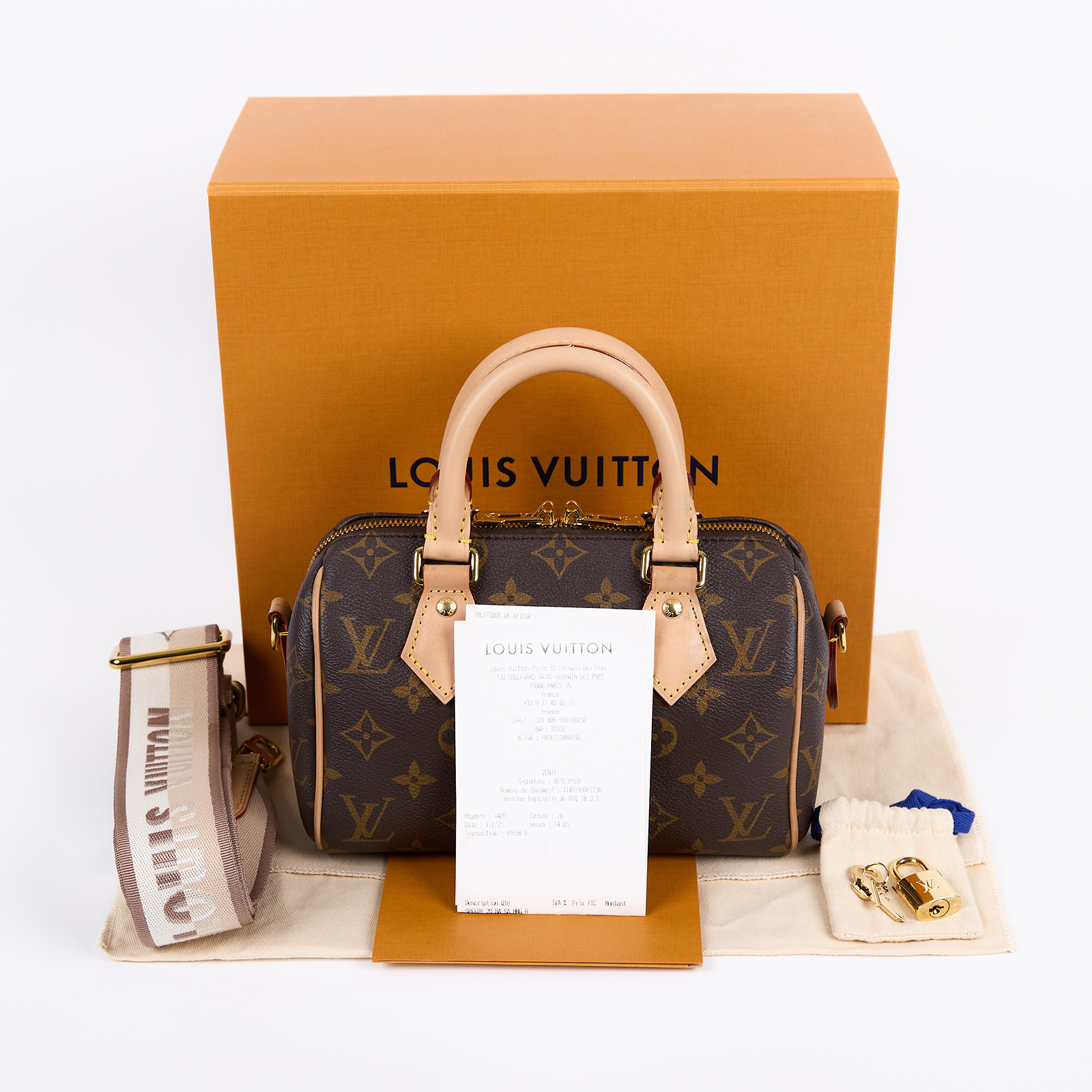 路易威登 LOUIS VUITTON Speedy Bandoulière 20 米色 帆布 手提 斜背 波士頓包 M46222 晶片款  原廠盒子/背帶/防塵袋2/鎖組/購買證明