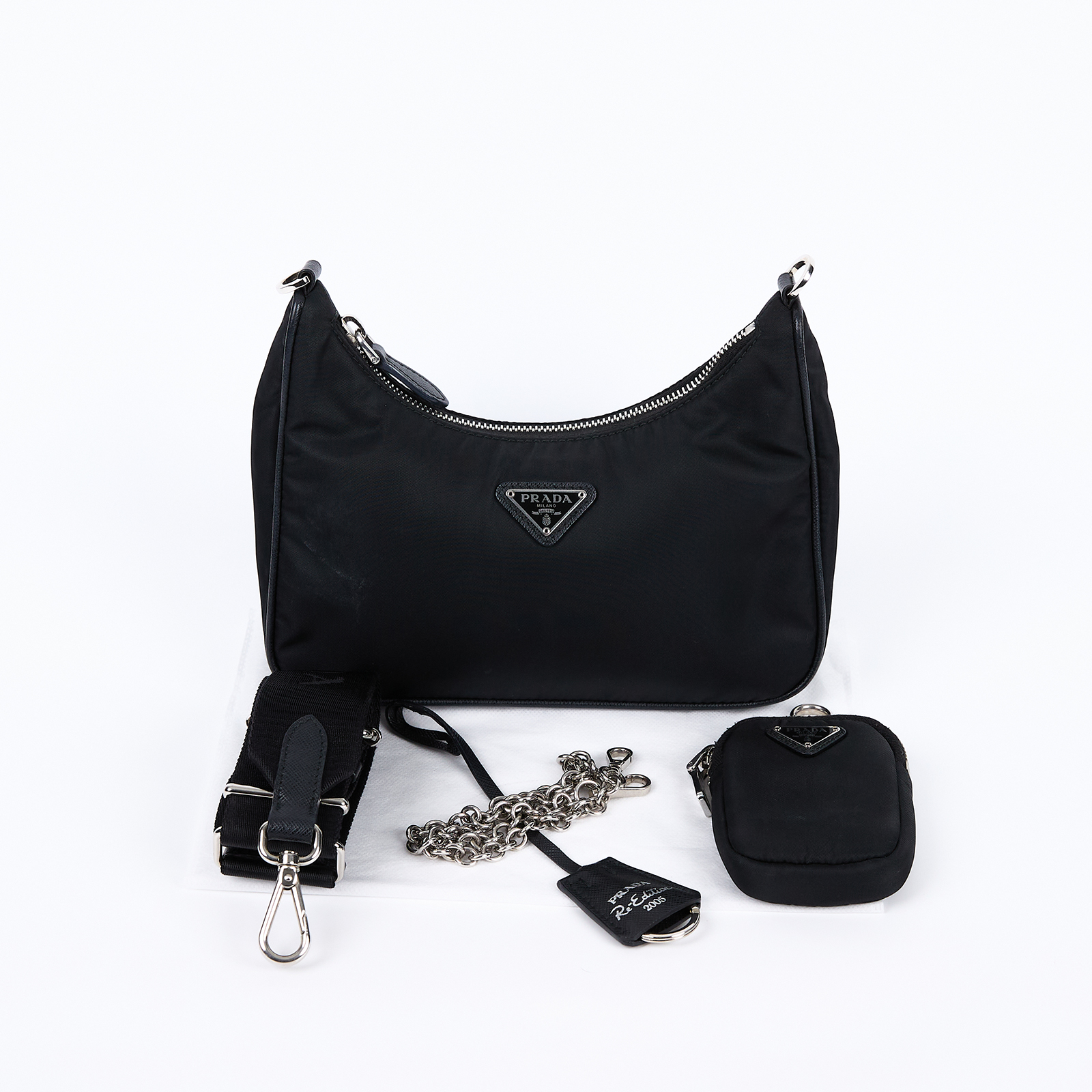普拉達 PRADA Re-Edition 2005 Re-Nylon 手袋 1BH204_R064 黑尼龍三合一HOBO 背帶/零錢袋