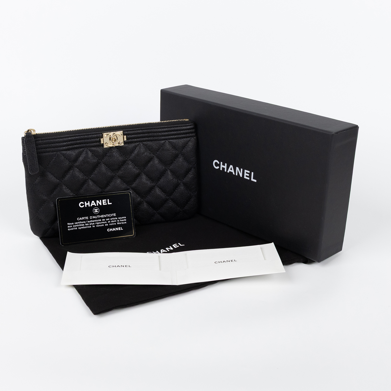 香奈兒 CHANEL Boy 零錢包 AP0992 30開 黑金荔枝手拿POUCH 原廠盒子/防塵袋/保證卡