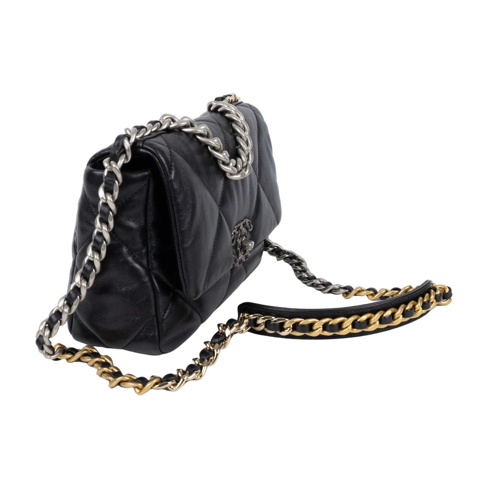 香奈兒 CHANEL 19 口蓋包 菱格紋 金銀鍊帶 手提 肩背包 AS1160 B07327 晶片款 黑19包 26CM 原廠盒子/購買證明