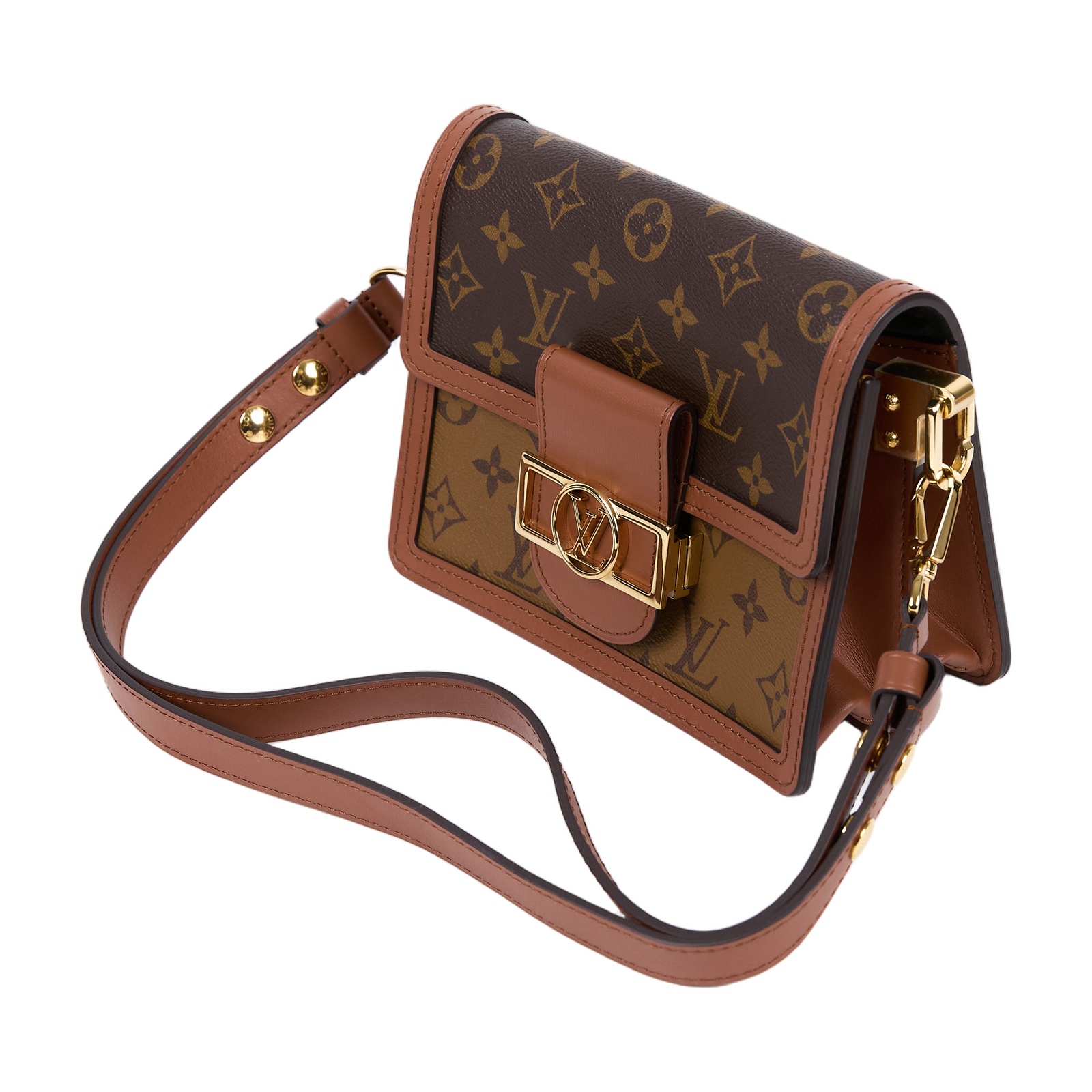 路易威登 LOUIS VUITTON Mini Dauphine 達芙妮 Reverse皮革飾邊 帆布肩背 斜背包 M45959 晶片款  背帶