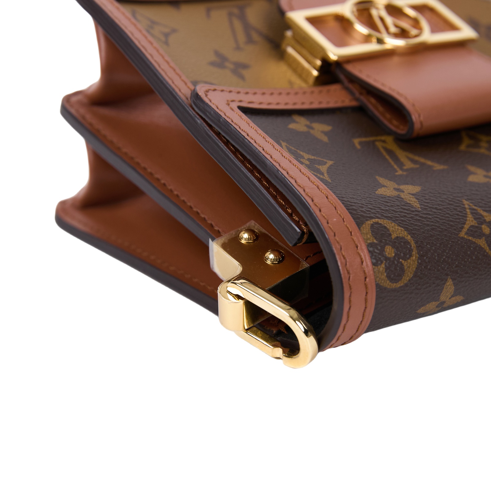 路易威登 LOUIS VUITTON Mini Dauphine 達芙妮 Reverse皮革飾邊 帆布肩背 斜背包 M45959 晶片款  背帶