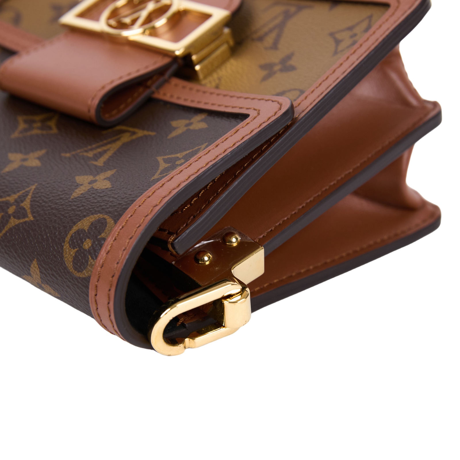 路易威登 LOUIS VUITTON Mini Dauphine 達芙妮 Reverse皮革飾邊 帆布肩背 斜背包 M45959 晶片款  背帶