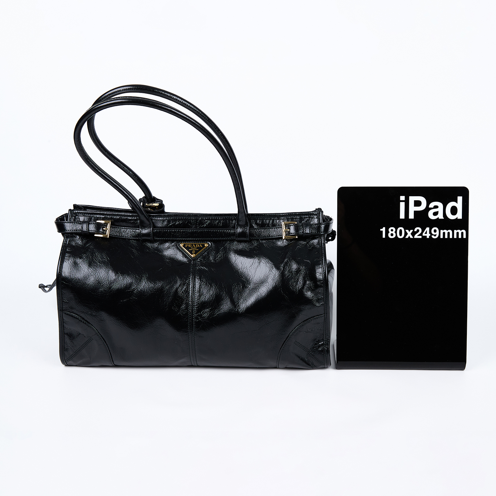 普拉達 PRADA Bonnie 皮革手提包 大型 1BA433_2CYR 黑Bonnie 大號皮革手袋 防塵袋/背帶/購買證明