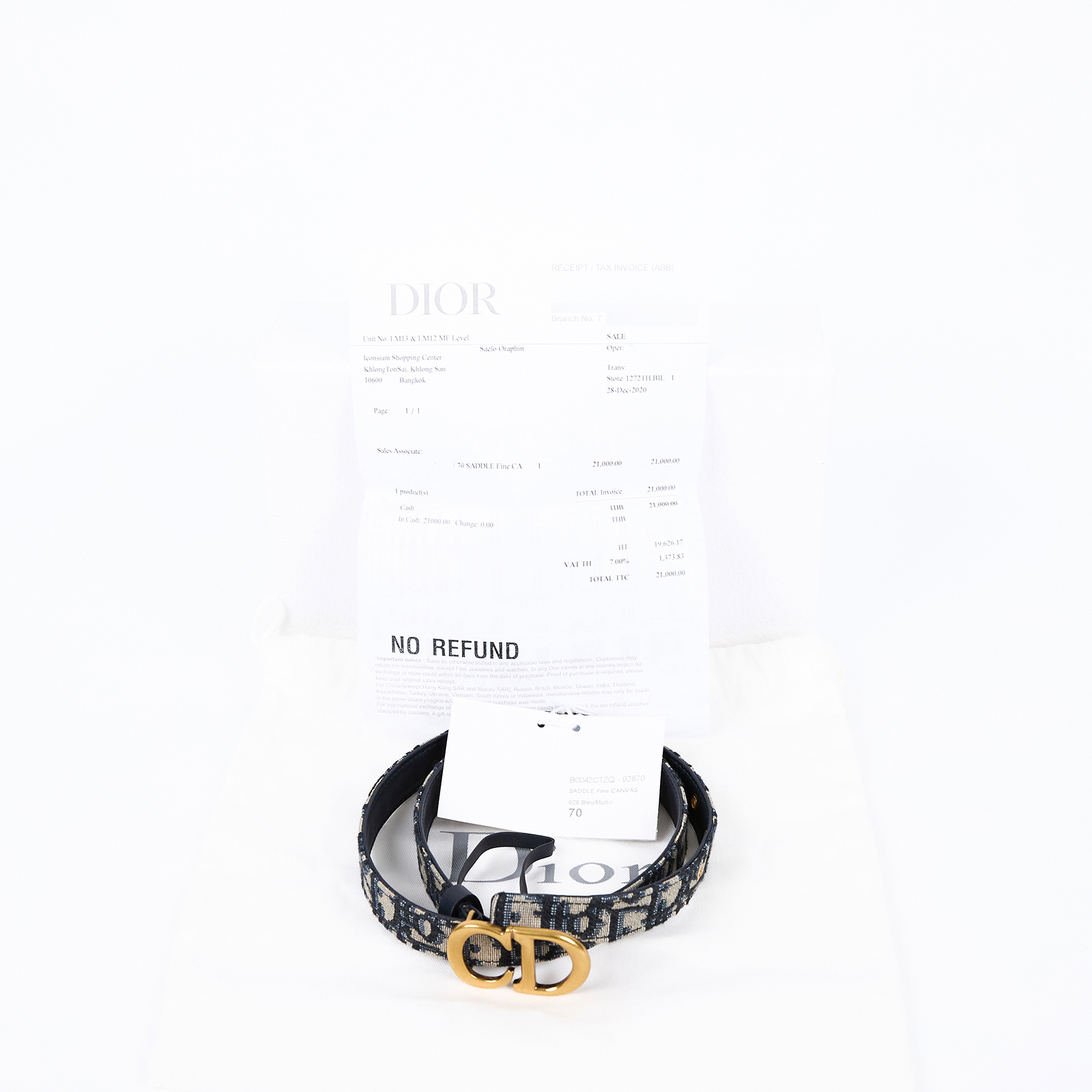 迪奧 CHRISTIAN DIOR Saddle 20mm 腰帶 皮帶 B0042CTZQ_70 藍緹花皮帶#70 原廠盒子/防塵袋/購買證明
