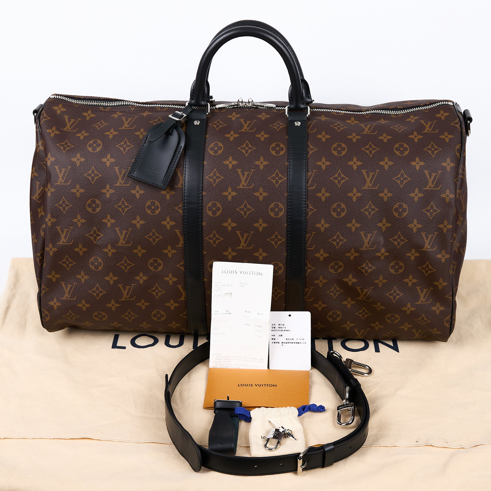 路易威登 LOUIS VUITTON Keepall Bandoulière 55 波士頓包 旅行袋 M56714 晶片款  原廠盒子/防塵袋/背帶/吊牌/鎖組/購買證明(晶片消磁)